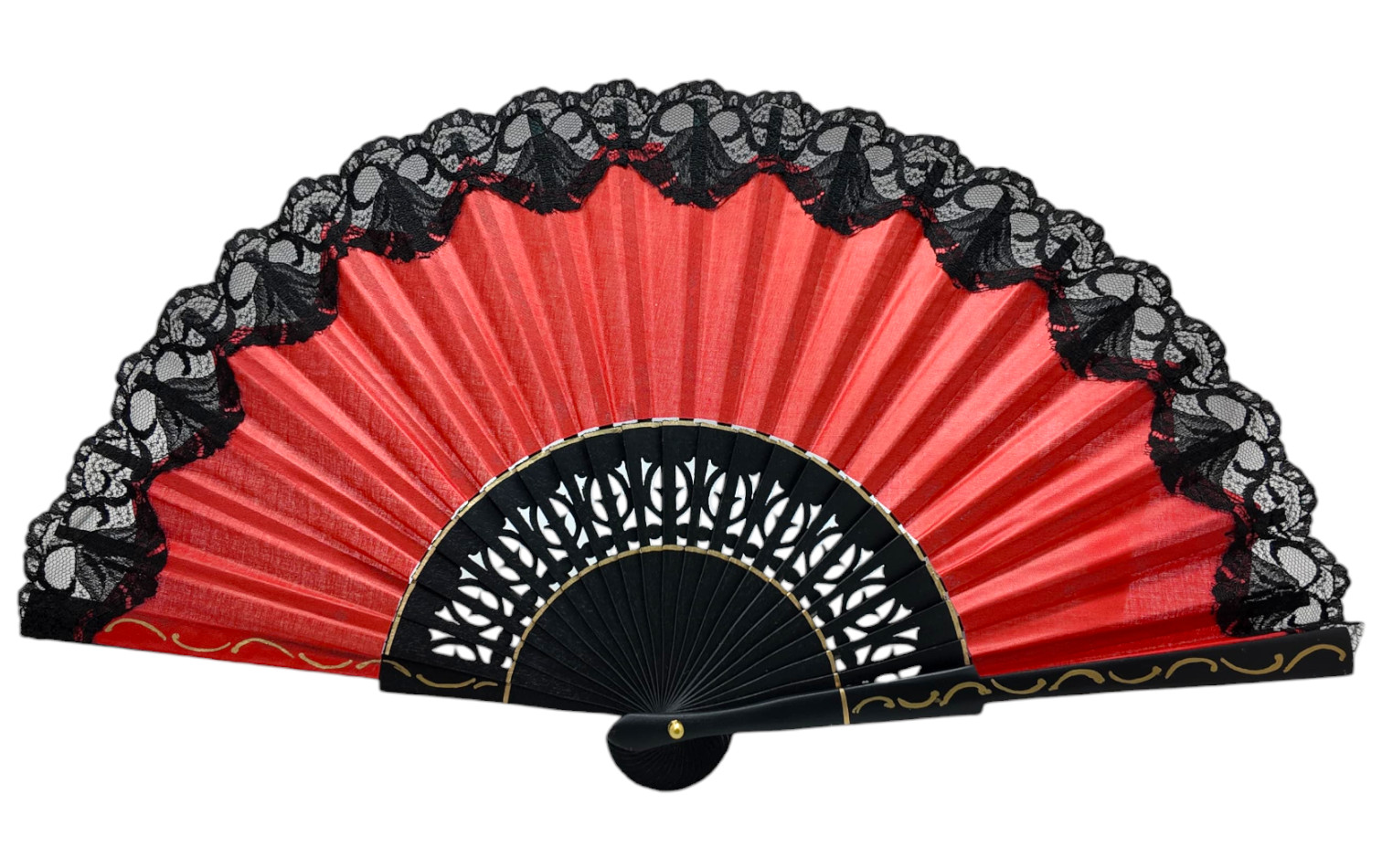 Abanico pequeño para el baile flamenco con encaje 44 x 25 cm.