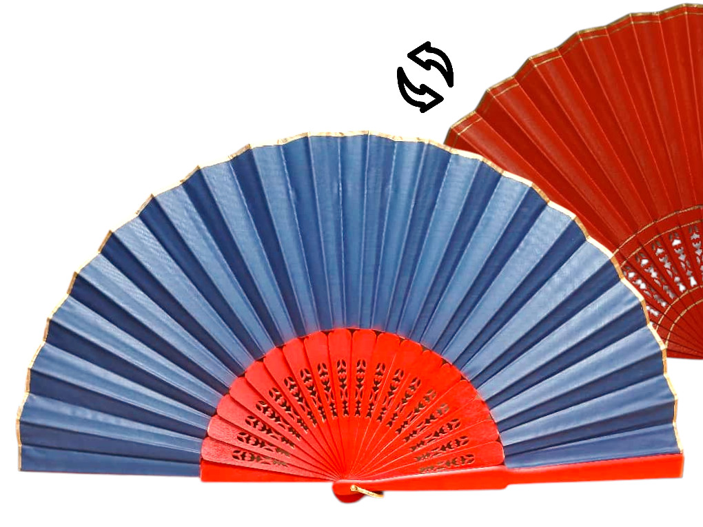 リングと金色のディテール付きのバイカラーのフラメンコ扇子 – 60 × 31