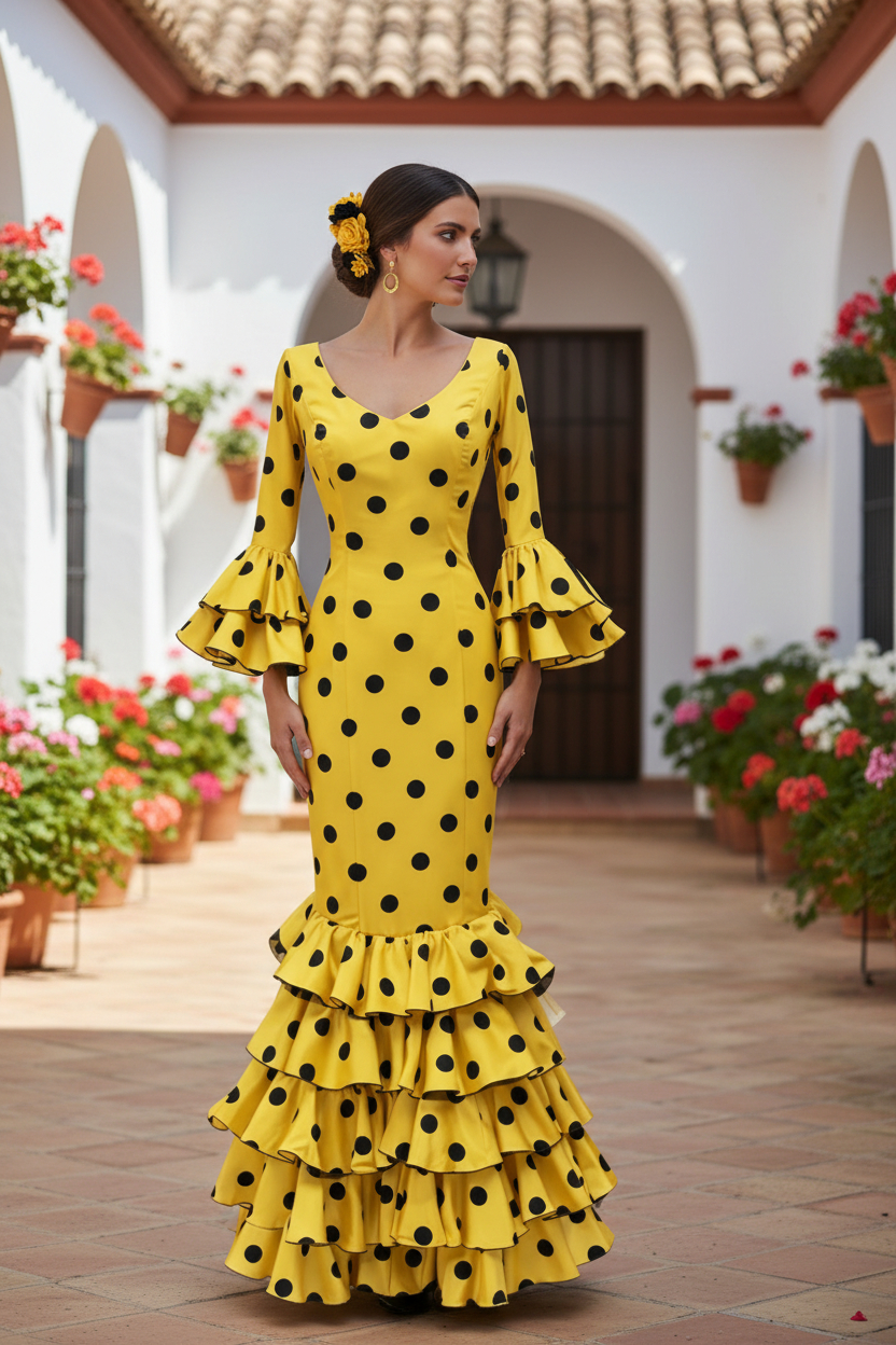 サイズ40. フラメンコドレス. Mod. Carmela Amarillo Lunar