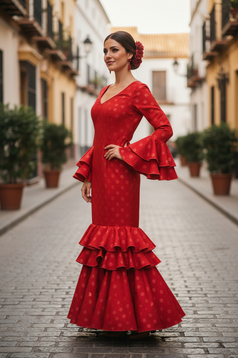Talla 46. Traje de Volantes para Feria. Mod. Poema Rojo