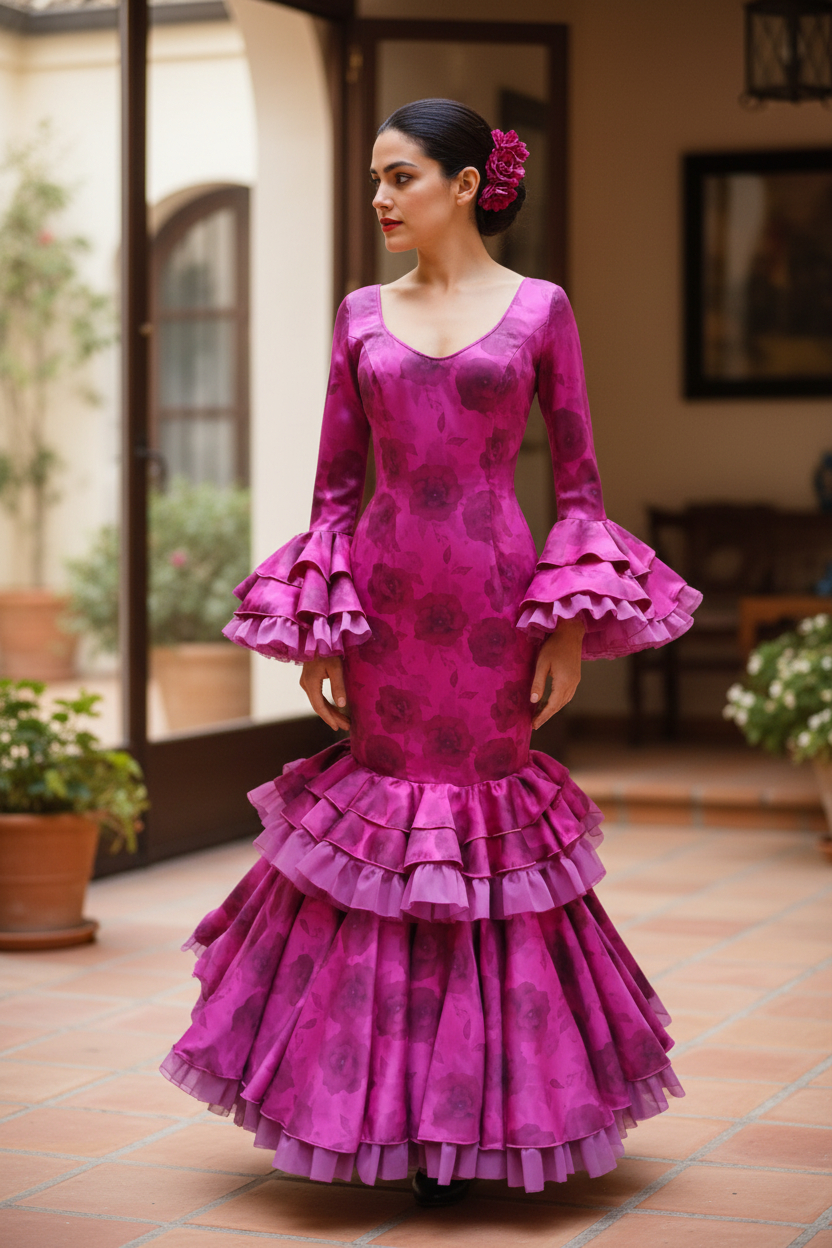 Talla 40. Traje de flamenca Divina buganvilla estampado de flores