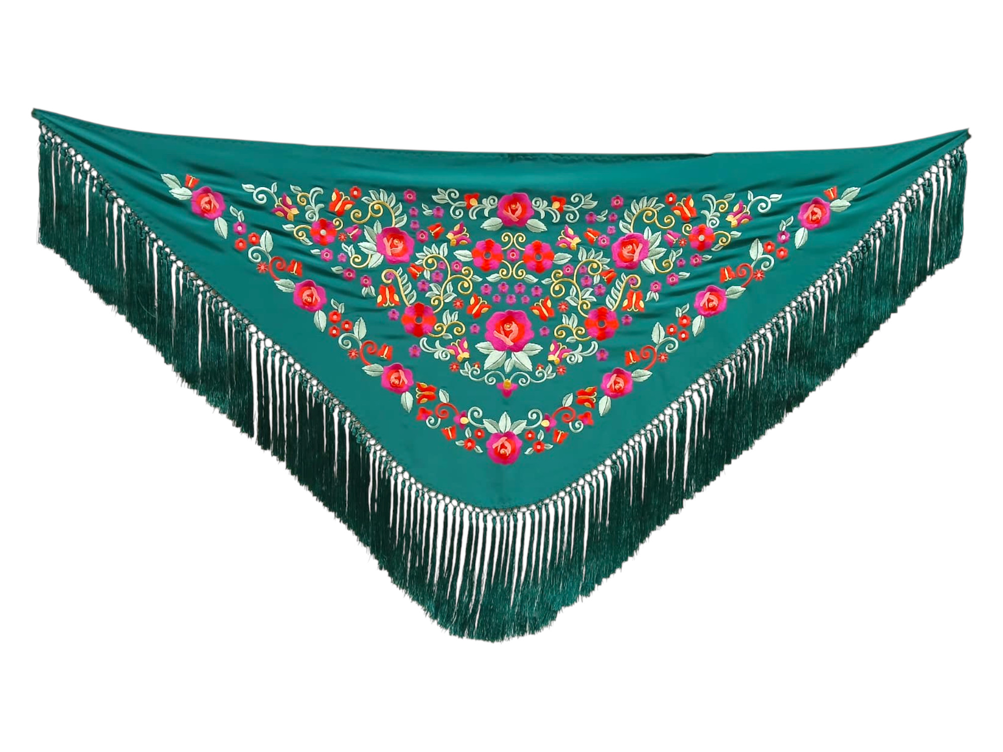 Mantoncillo de flamenca bordado con flecado a mano en seda