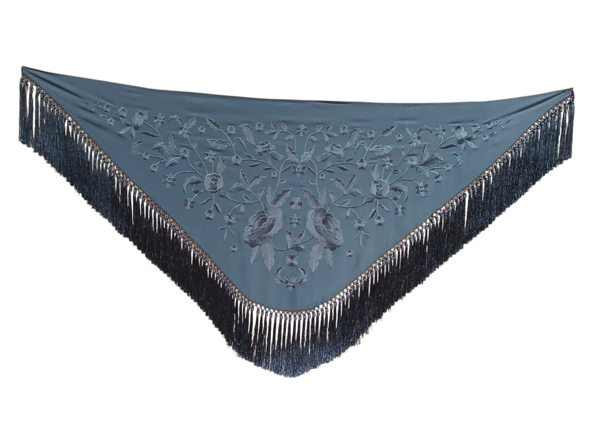 シルク製の手作りフリンジ付きの刺繍されたフラメンコショール