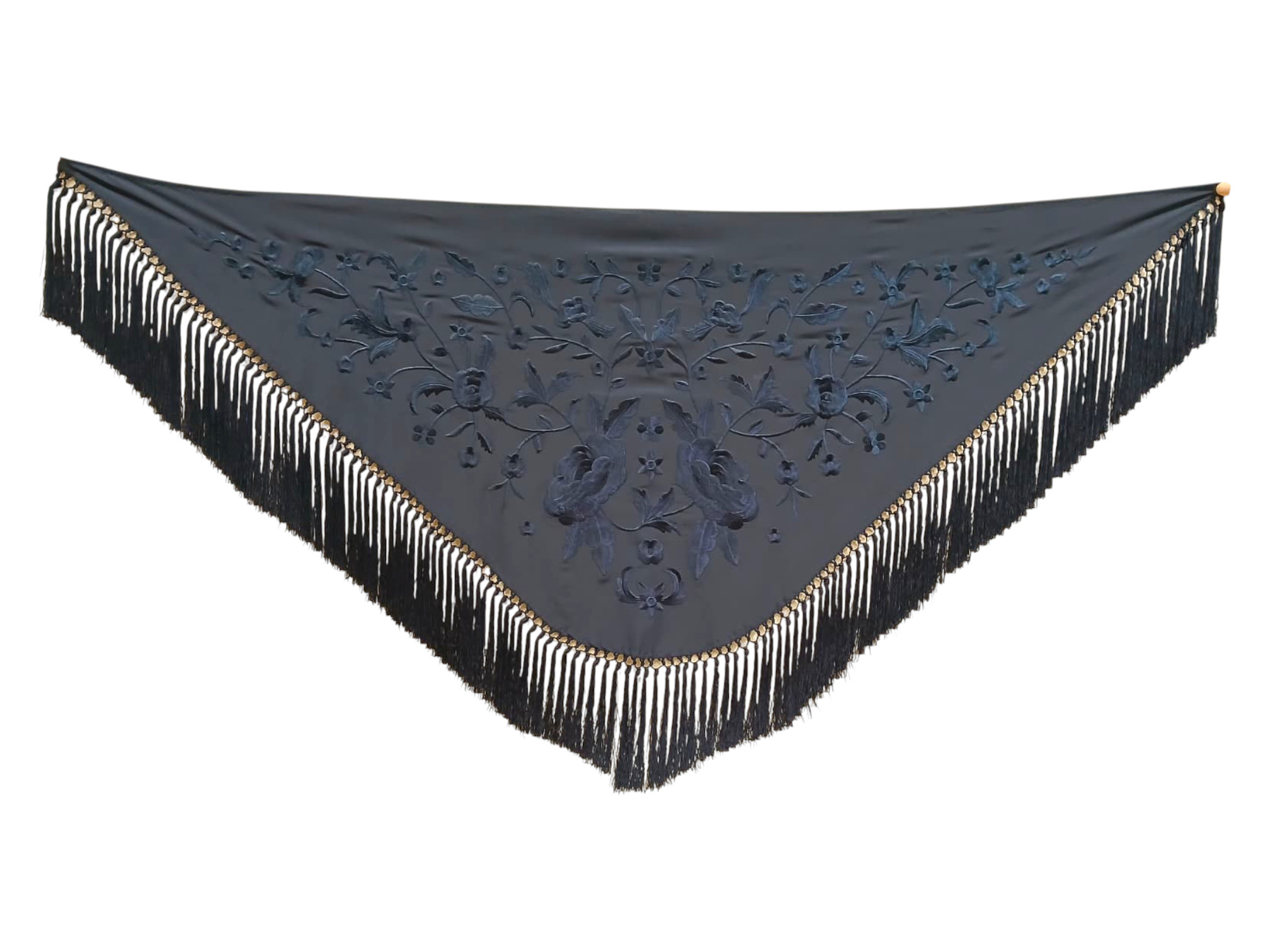 Mantoncillo de flamenca bordado con flecado a mano en seda