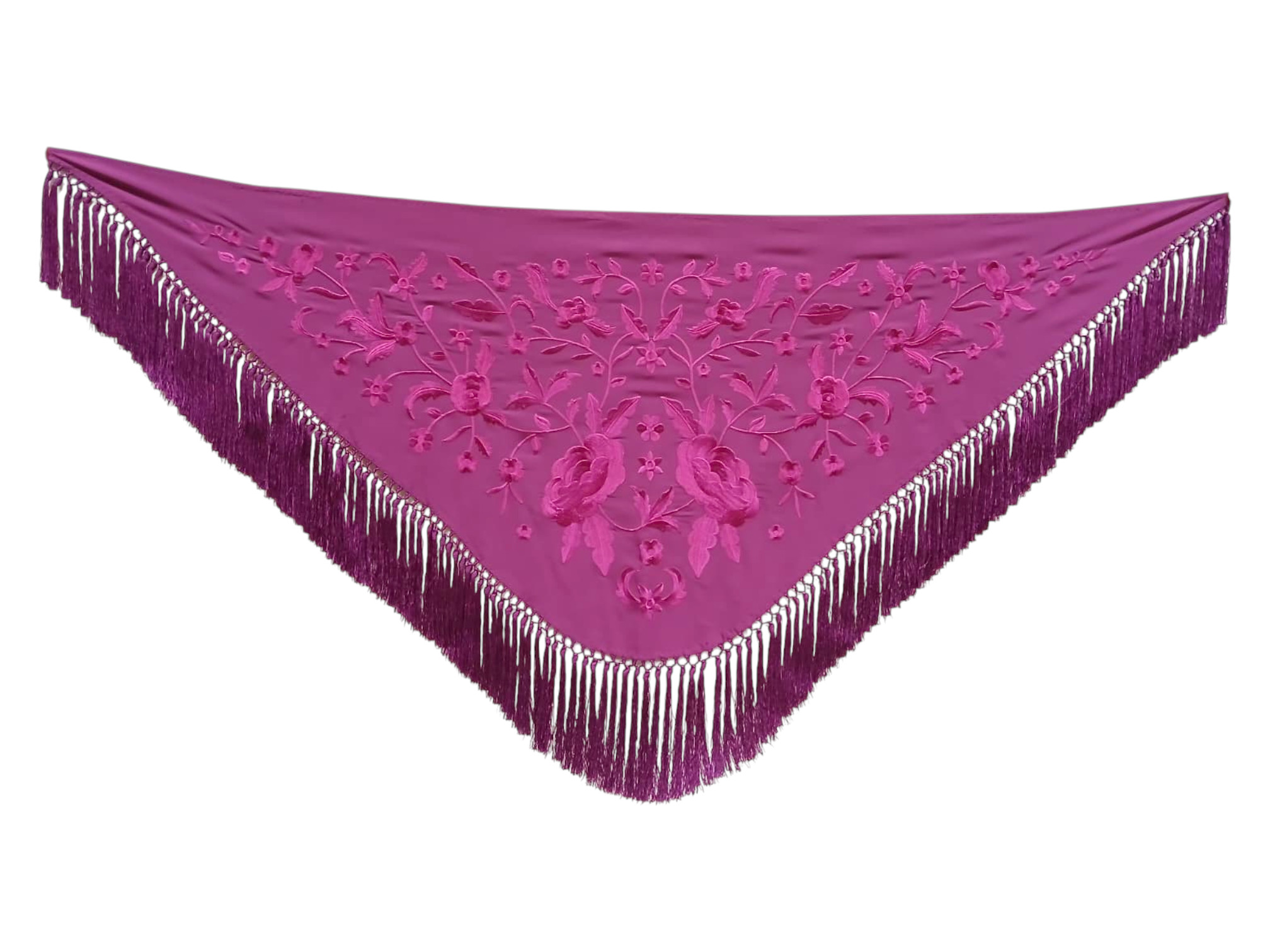 Mantoncillo de flamenca bordado con flecado a mano en seda