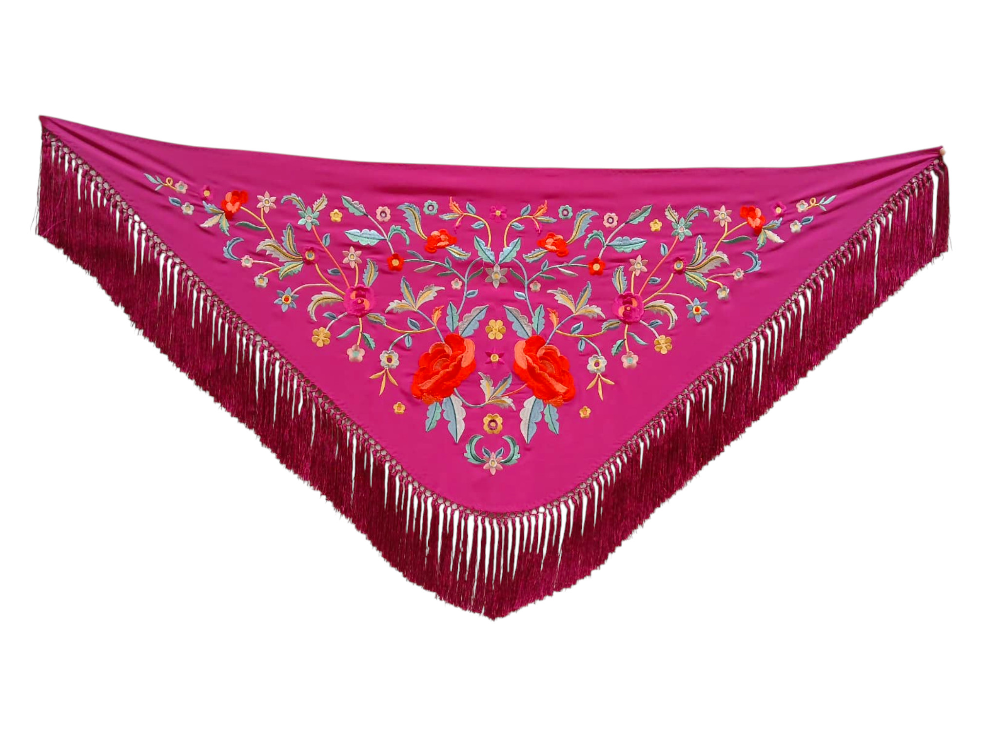 Mantoncillo de flamenca bordado con flecado a mano en seda
