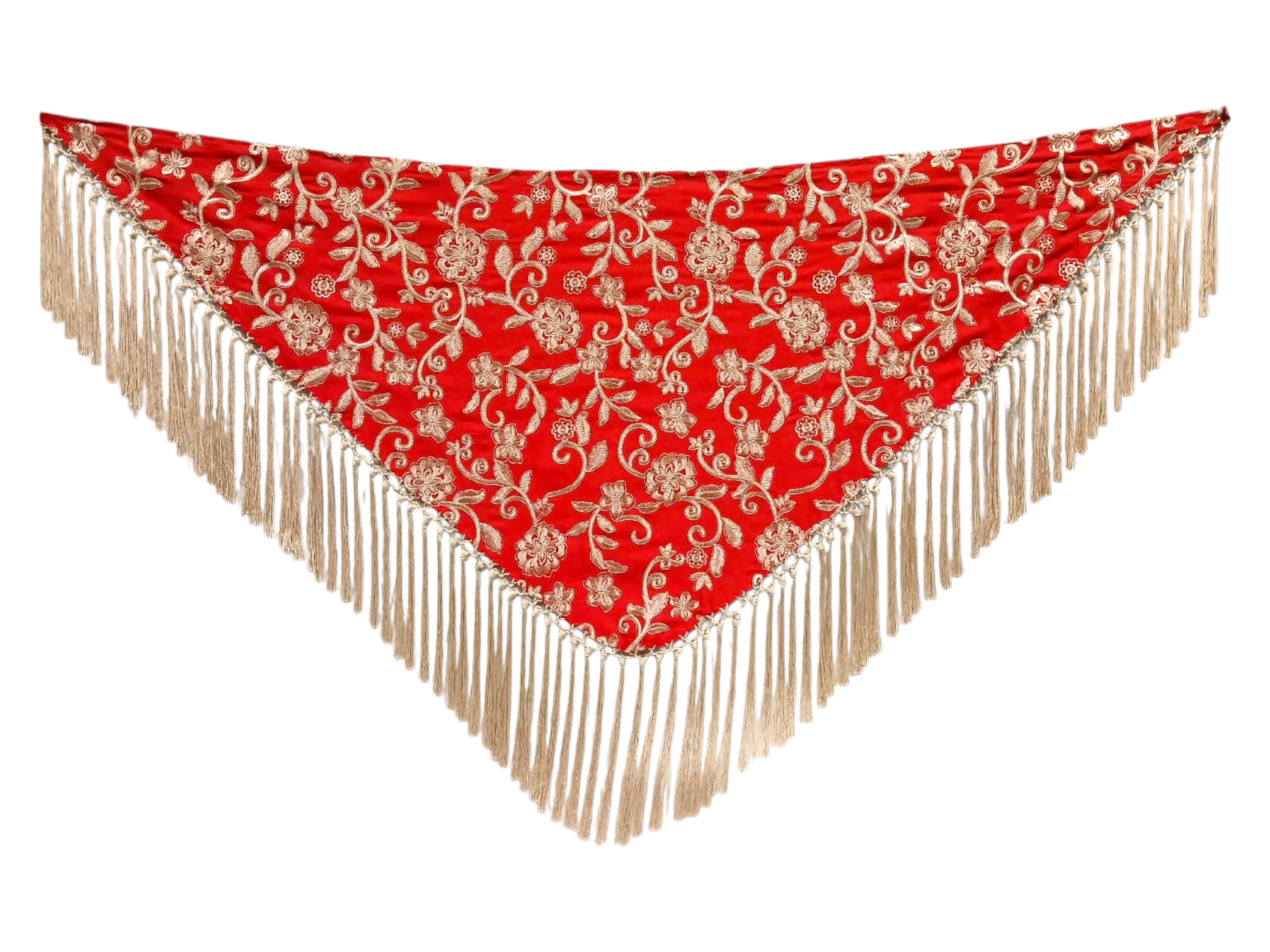Mantoncillo de flamenca de tela bordada con borlón de seda