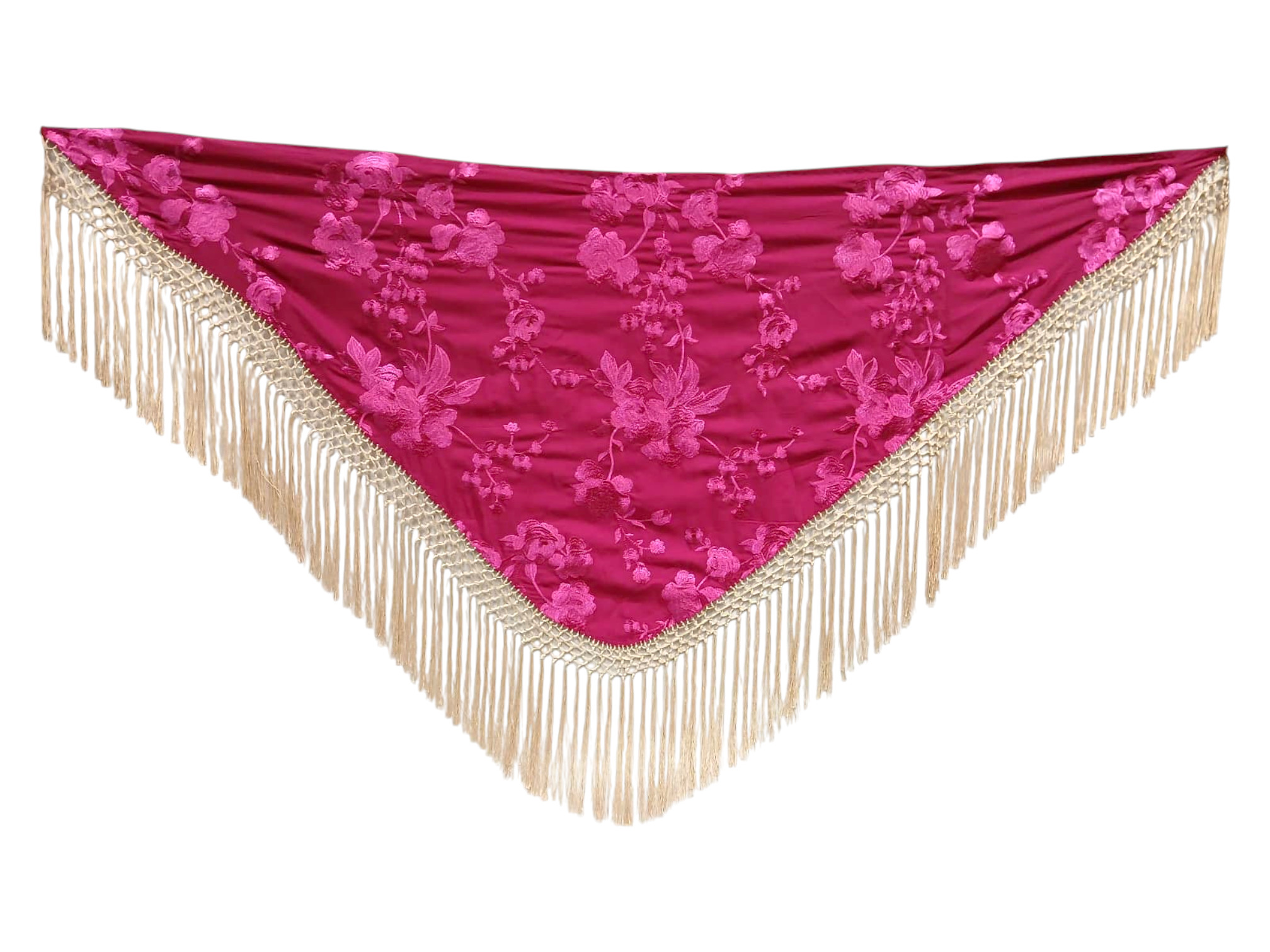 Flamenco shawl made of embroidered fabric with lattice design