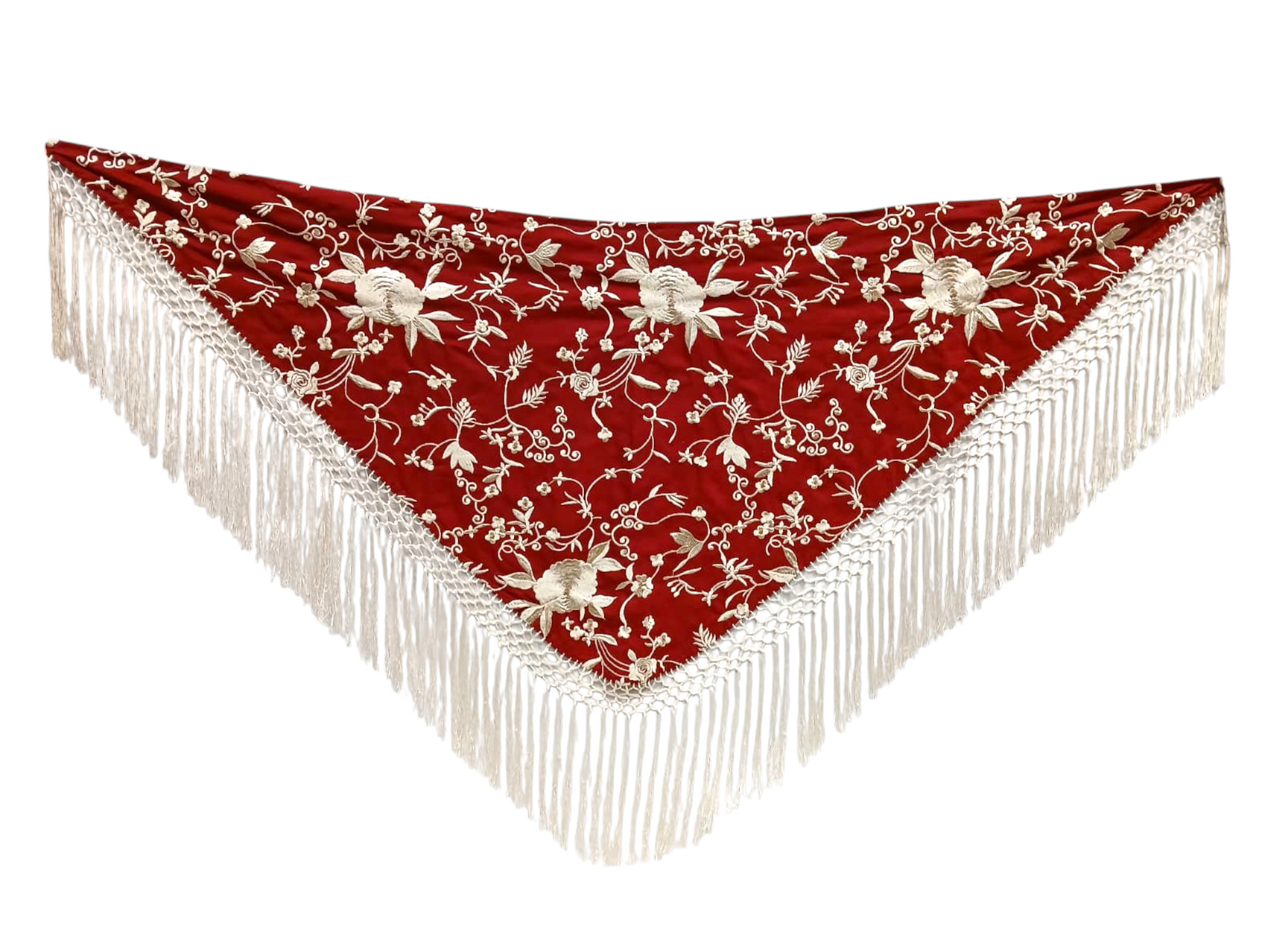 Flamenco shawl made of embroidered fabric with lattice design