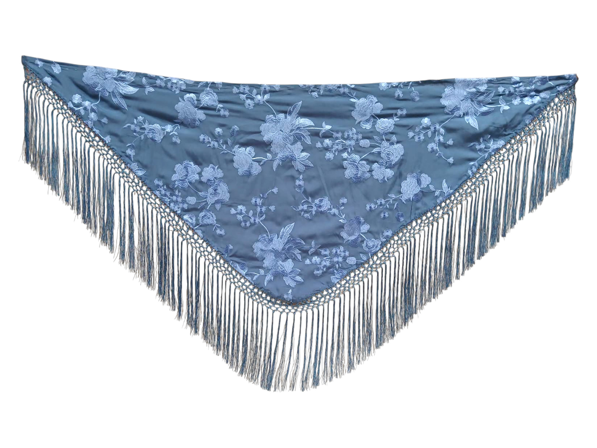 Flamenco shawl made of embroidered fabric with lattice design