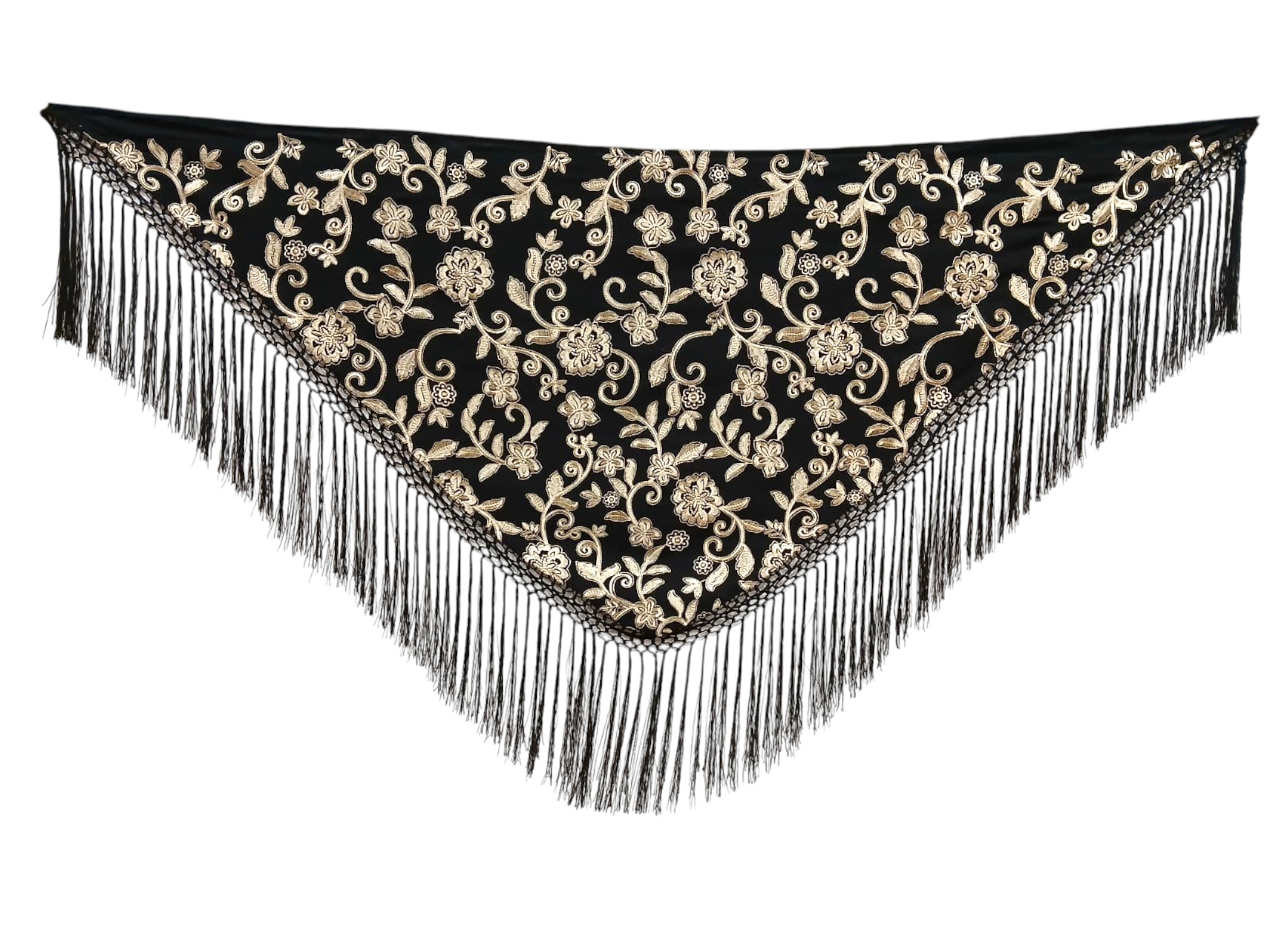 Flamenco shawl made of embroidered fabric with lattice design