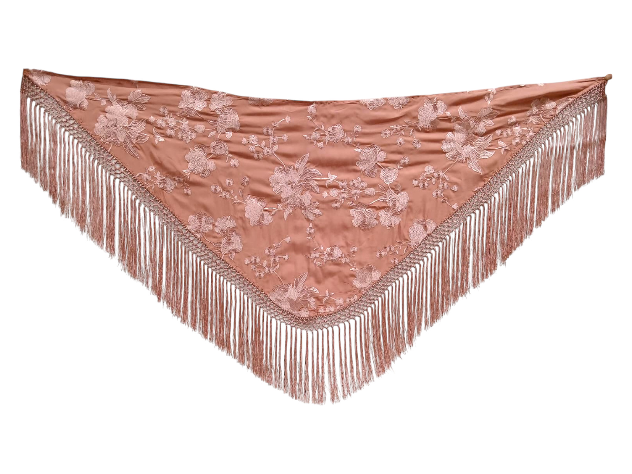 Mantoncillo de flamenca de tela bordada con enrejado