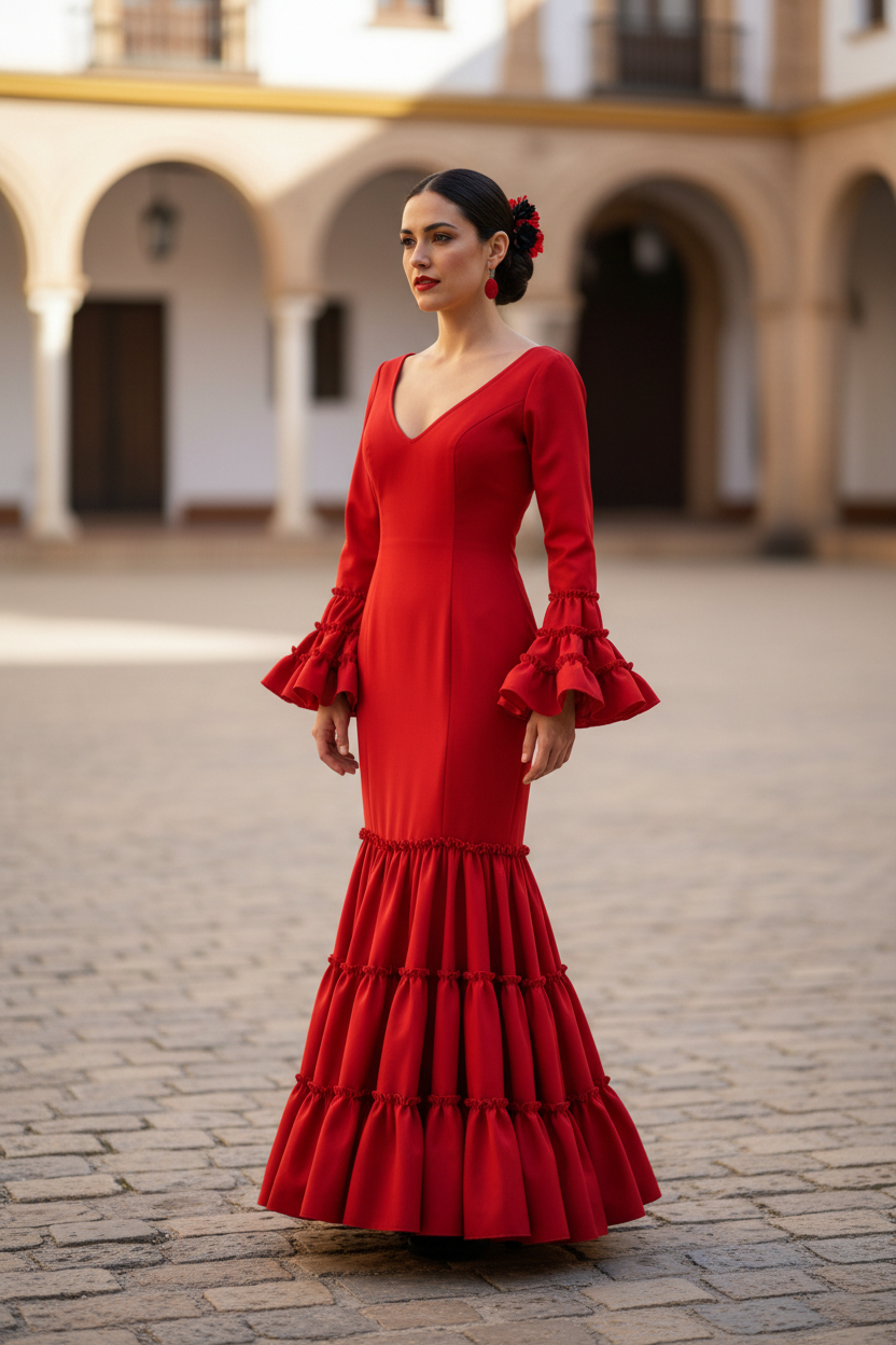 赤いフリル付きフラメンコドレス フラメンコドレス コルドバ 赤 サイズ36 | FlamencoExport