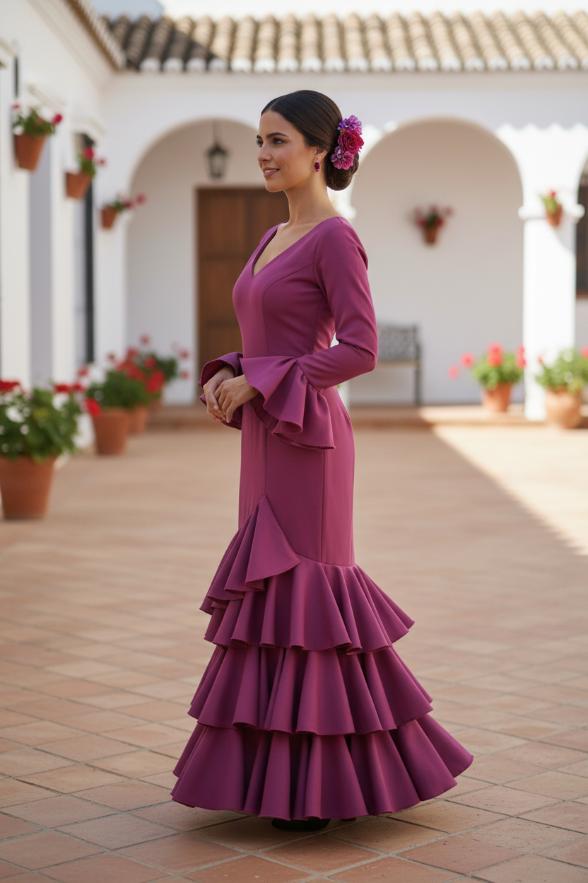 Talla 40. Vestido de Flamenca Modelo Lolita. Buganvilla