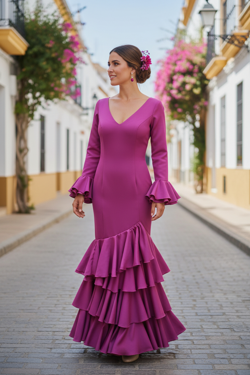 Talla 40. Vestido de Flamenca Modelo Lolita. Buganvilla