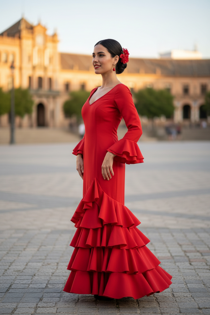 Talla 50. Vestido de Gitana Modelo Lolita. Rojo