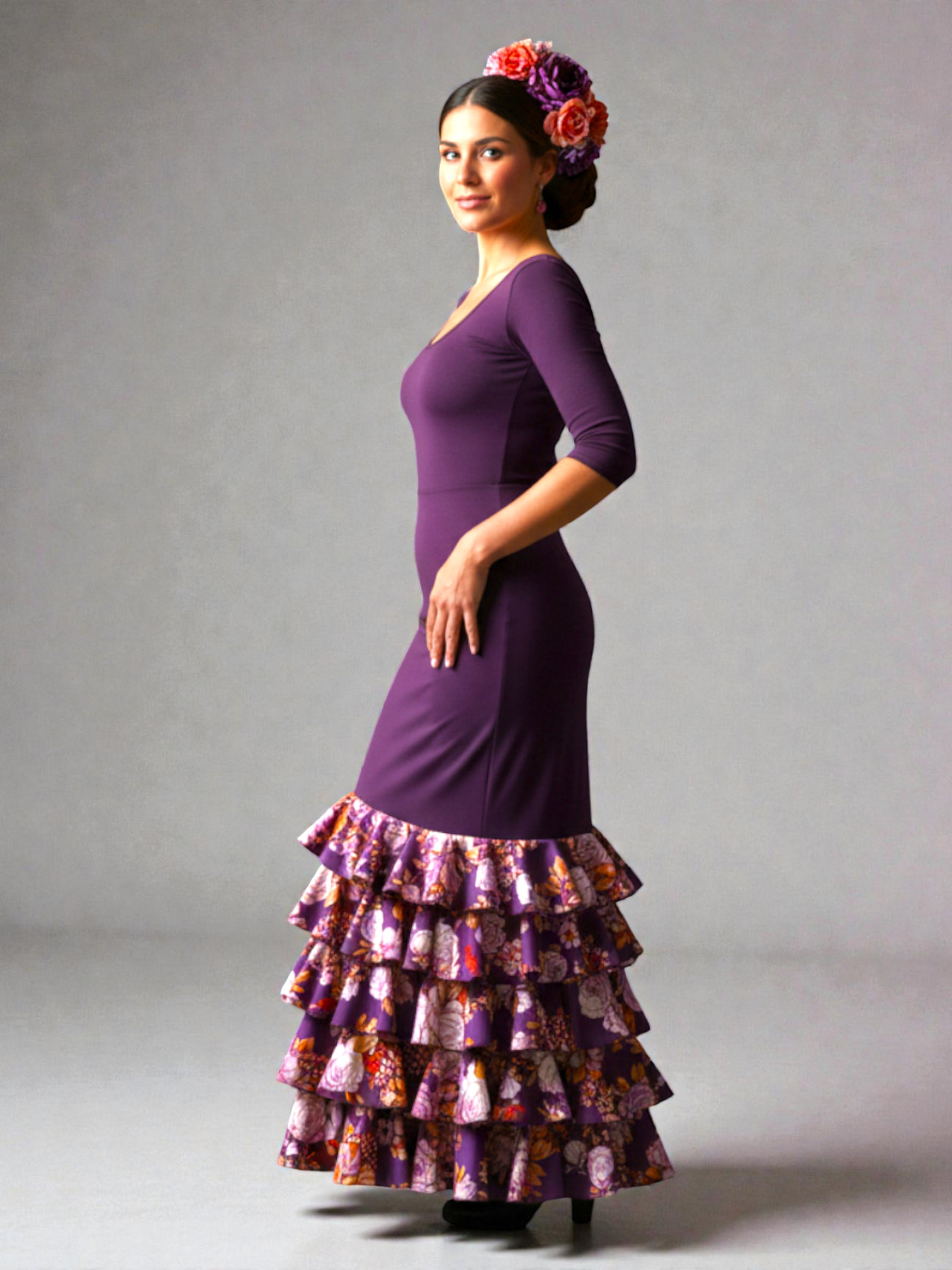 Falda de Flamenco Zagra. Berenjena Flores