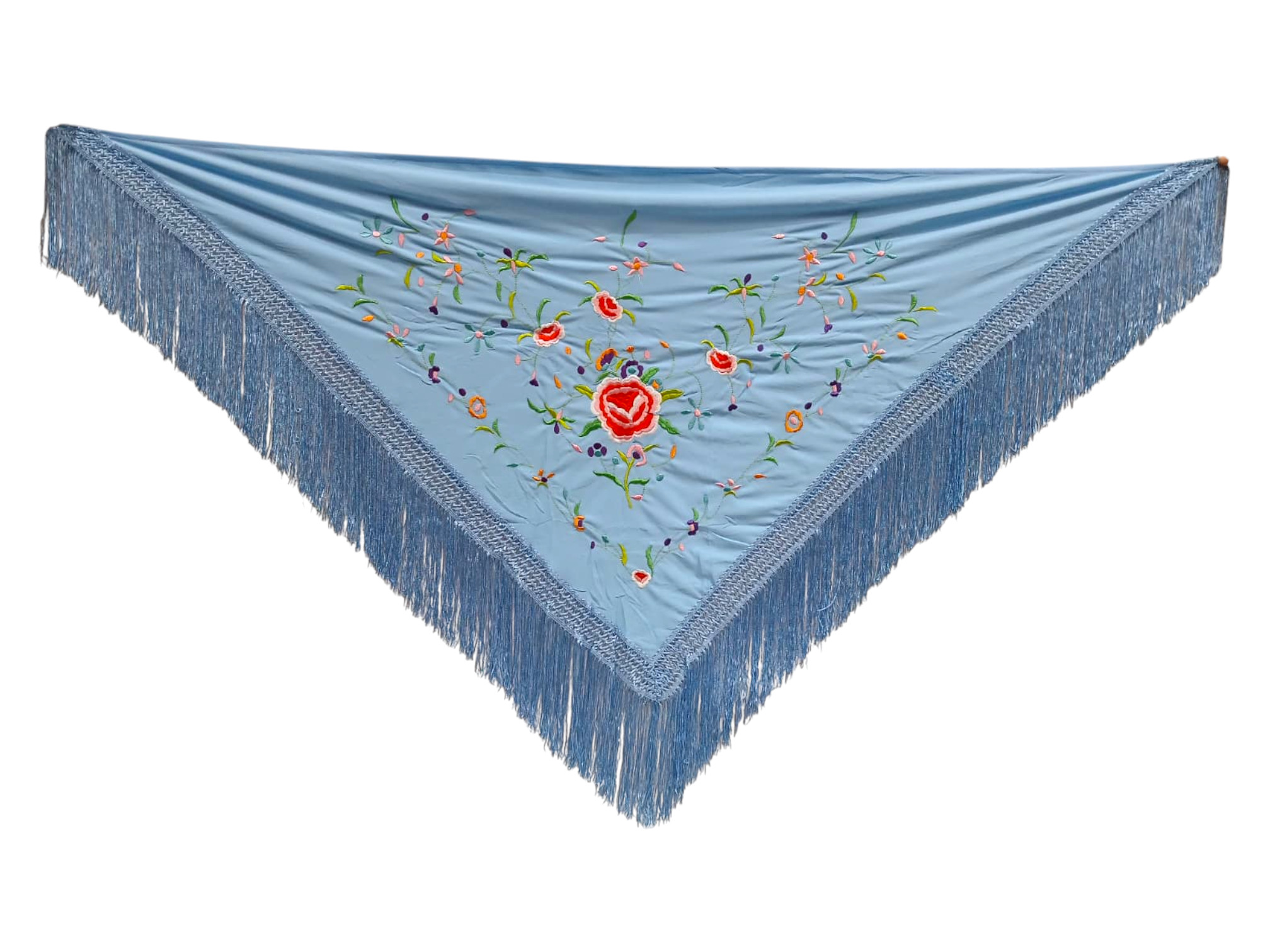 Economical embroidered shawl - light blue embroidered in colors