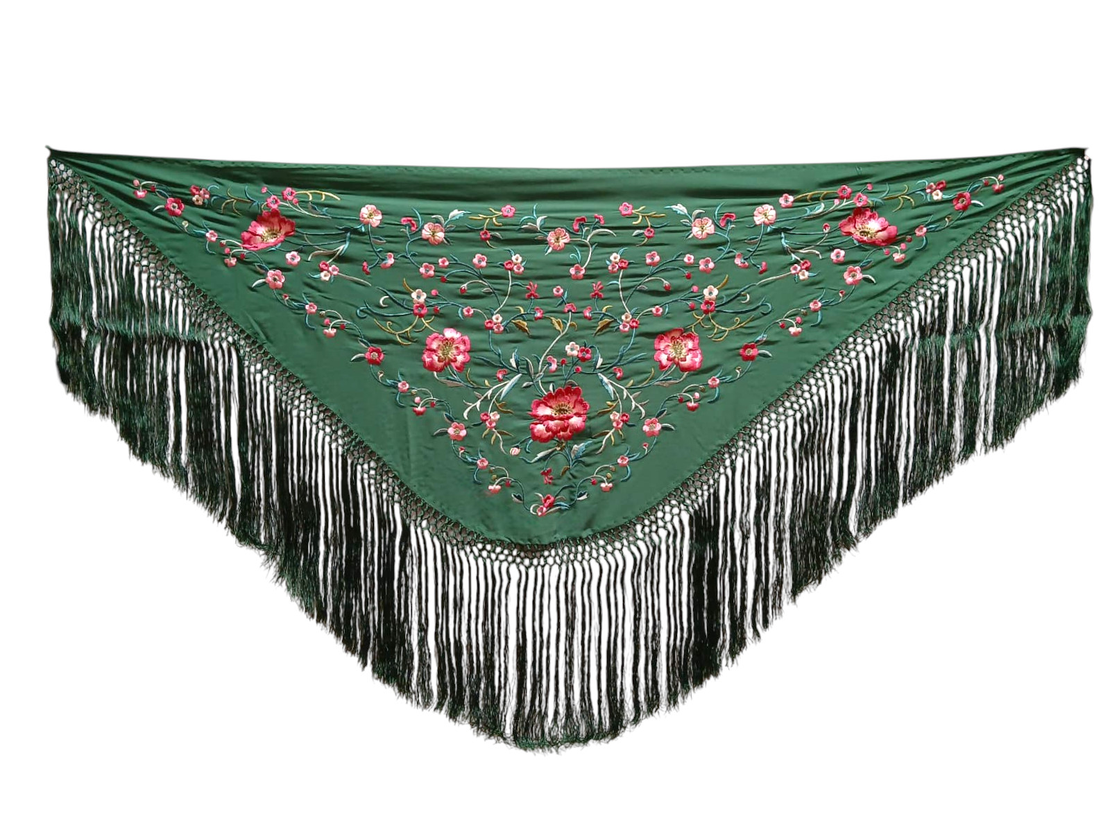 Green Bottle Shawl Embroidered with Flowers