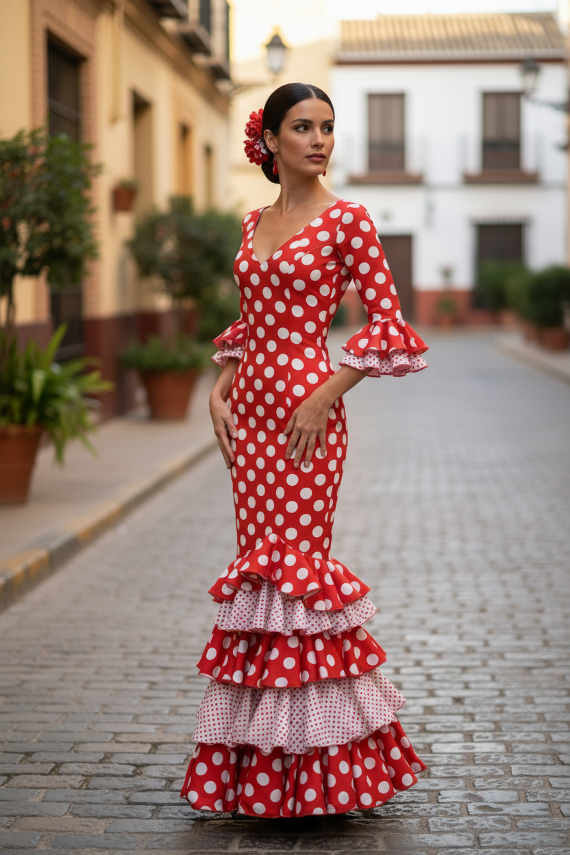 Size 32. Cheap Flamenca Dress Outlet. Mod. Alegria Rojo