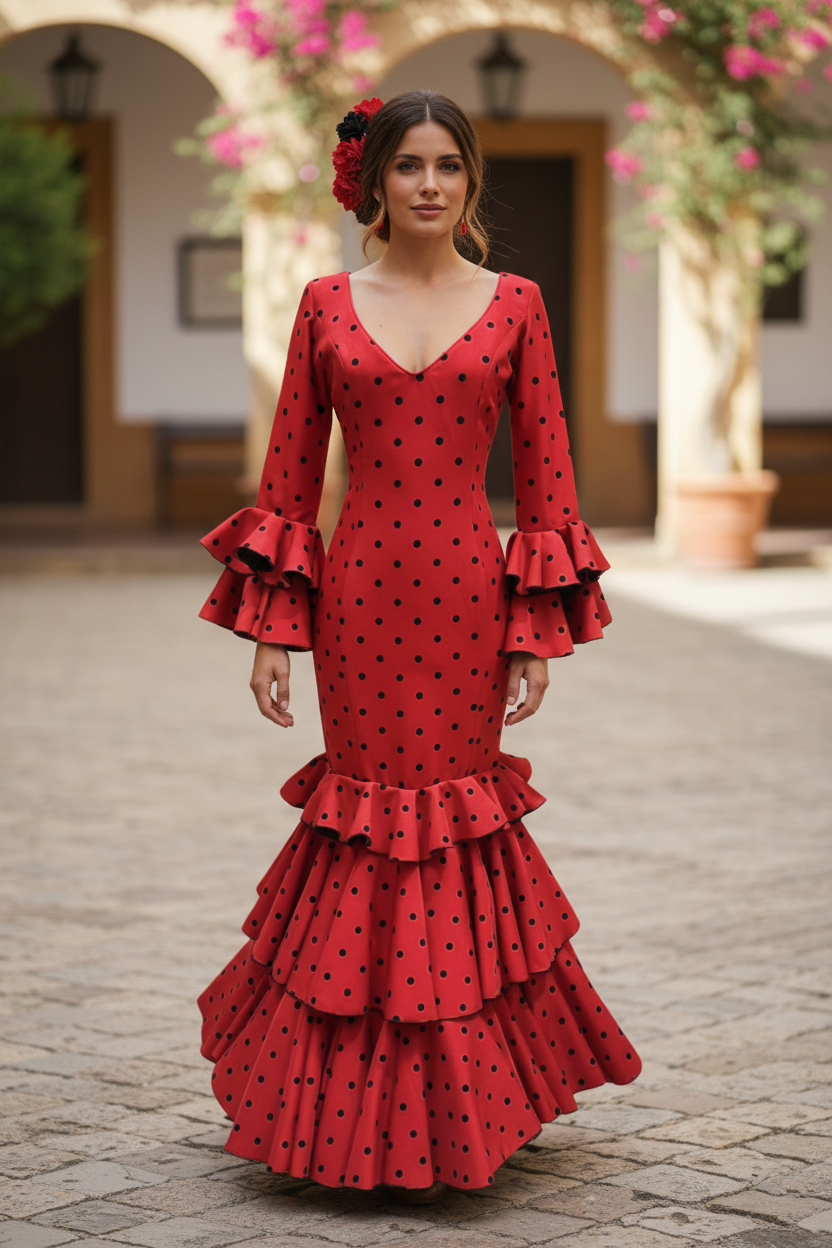 Talla 38. Traje de flamenca Farolillo rojo lunar negro