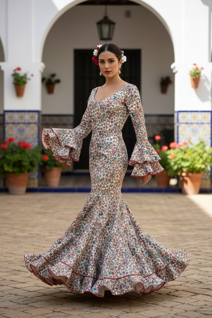 Talla 40. Traje de flamenca Lirio estampado multicolor