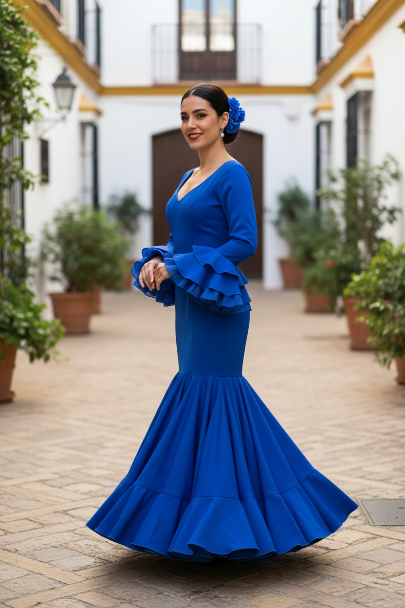 Talla 40. Traje de flamenca Macarena azulón