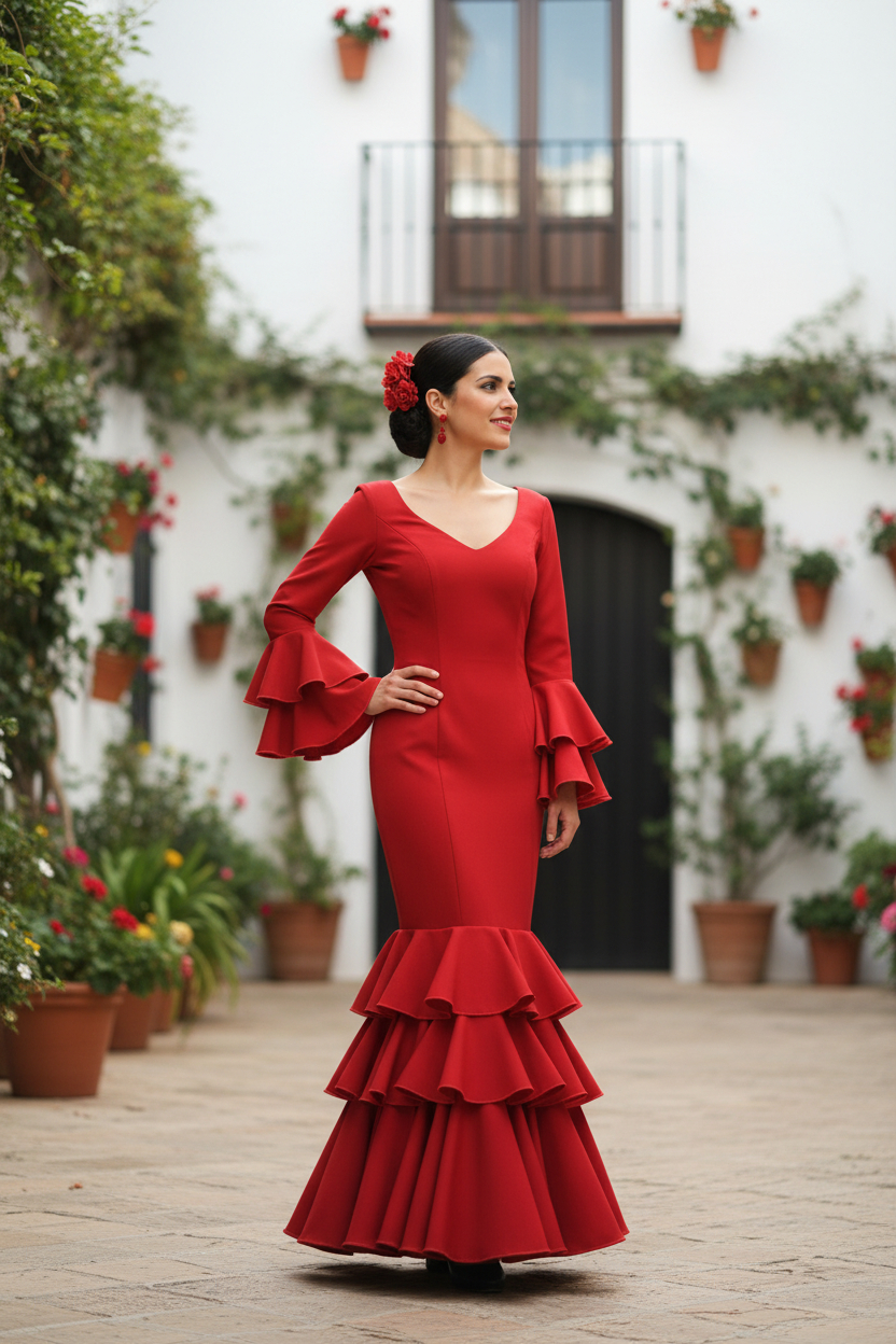 Talla 36. Traje de flamenca Saeta rojo liso