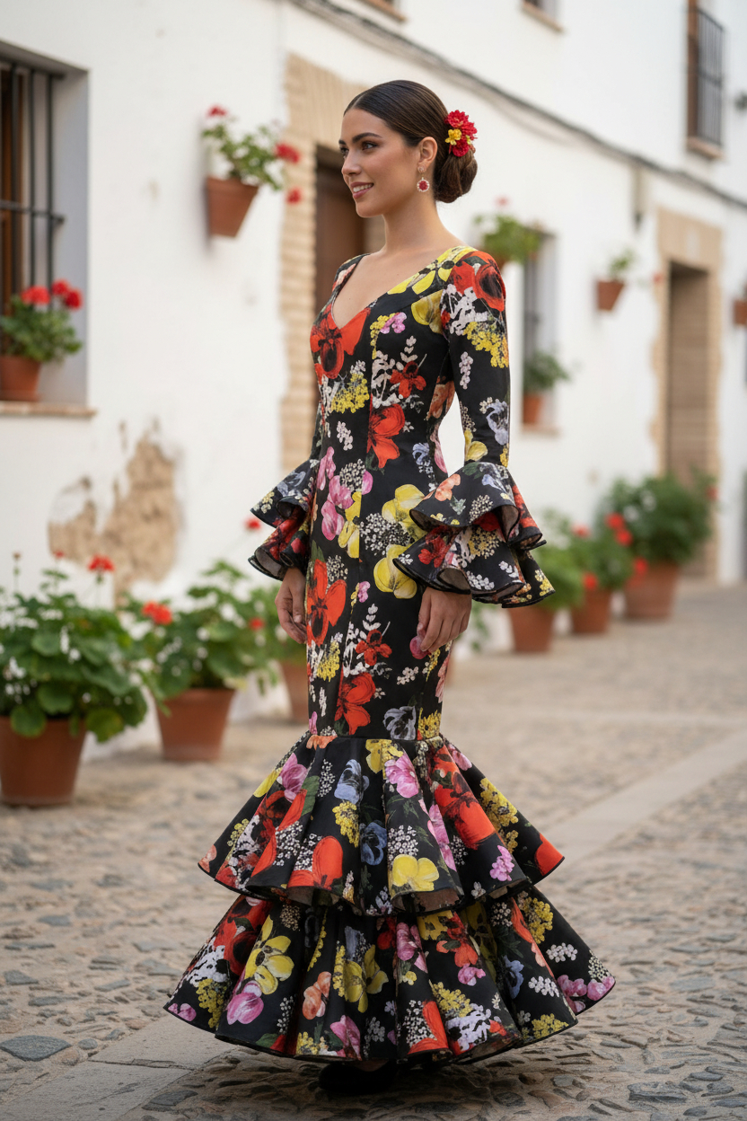 Talla 40. Traje de flamenca Tango estampado de flores