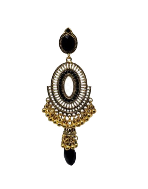 Handmade Golden Flamenco Earrings Model Arab with Black Crystals