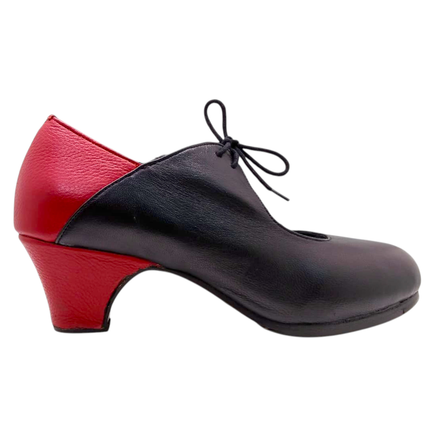 Zapato de Flamenco Semiprofesional en Piel Negra y Roja. Mod. Arte