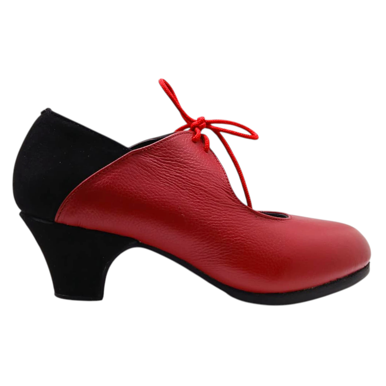 Zapato Flamenco Semiprofesional Piel Rojo y Ante Negro