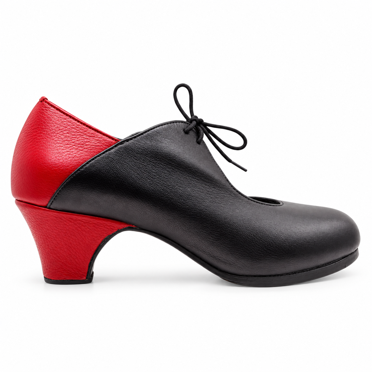 Zapato de Flamenco Semiprofesional en Piel Negra y Roja. Mod. Arte