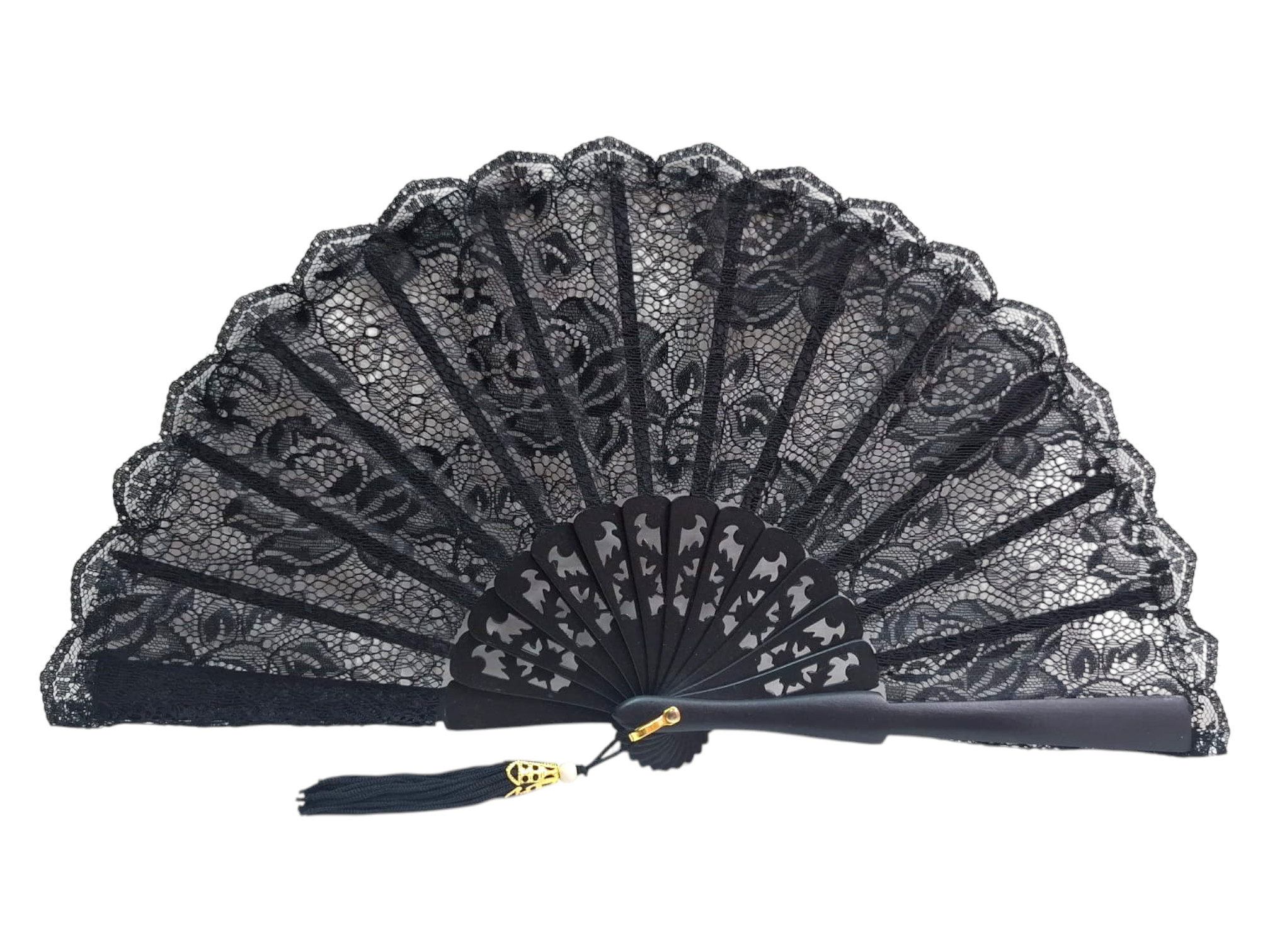 Abanico pequeño negro de encaje para bolso | Abanico elegante de ceremonia
