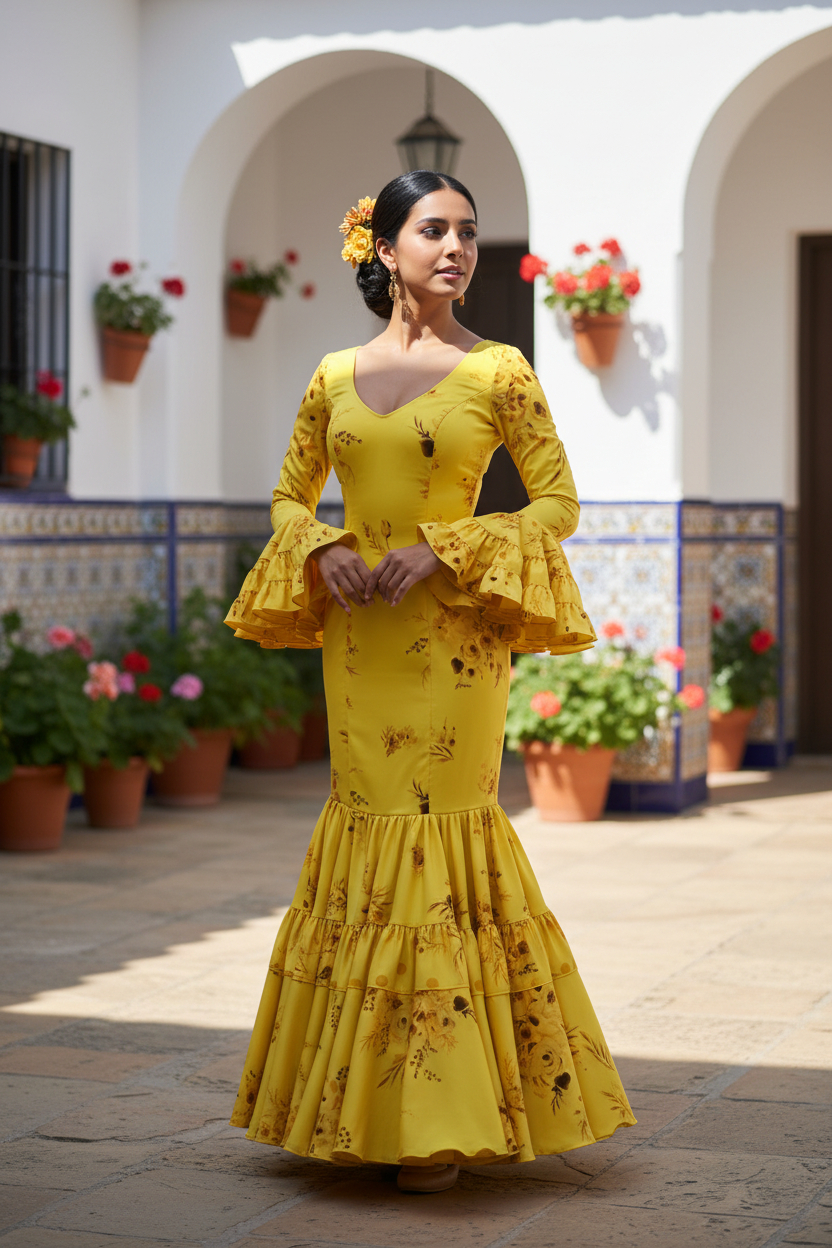 Talla 40. Vestido de Flamenca Duquelas amarillo estampado