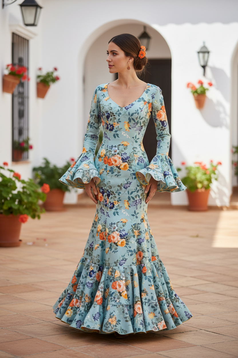 Talla 40. Traje de flamenca Fabiola estampado flores