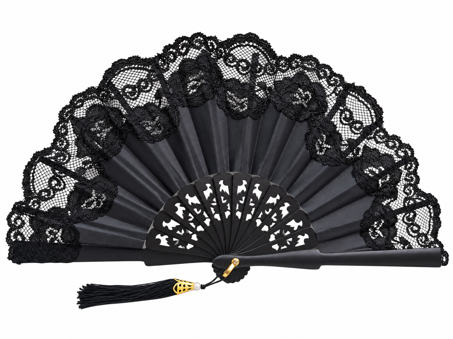 Black ceremonial fan | Small lace fan for handbag