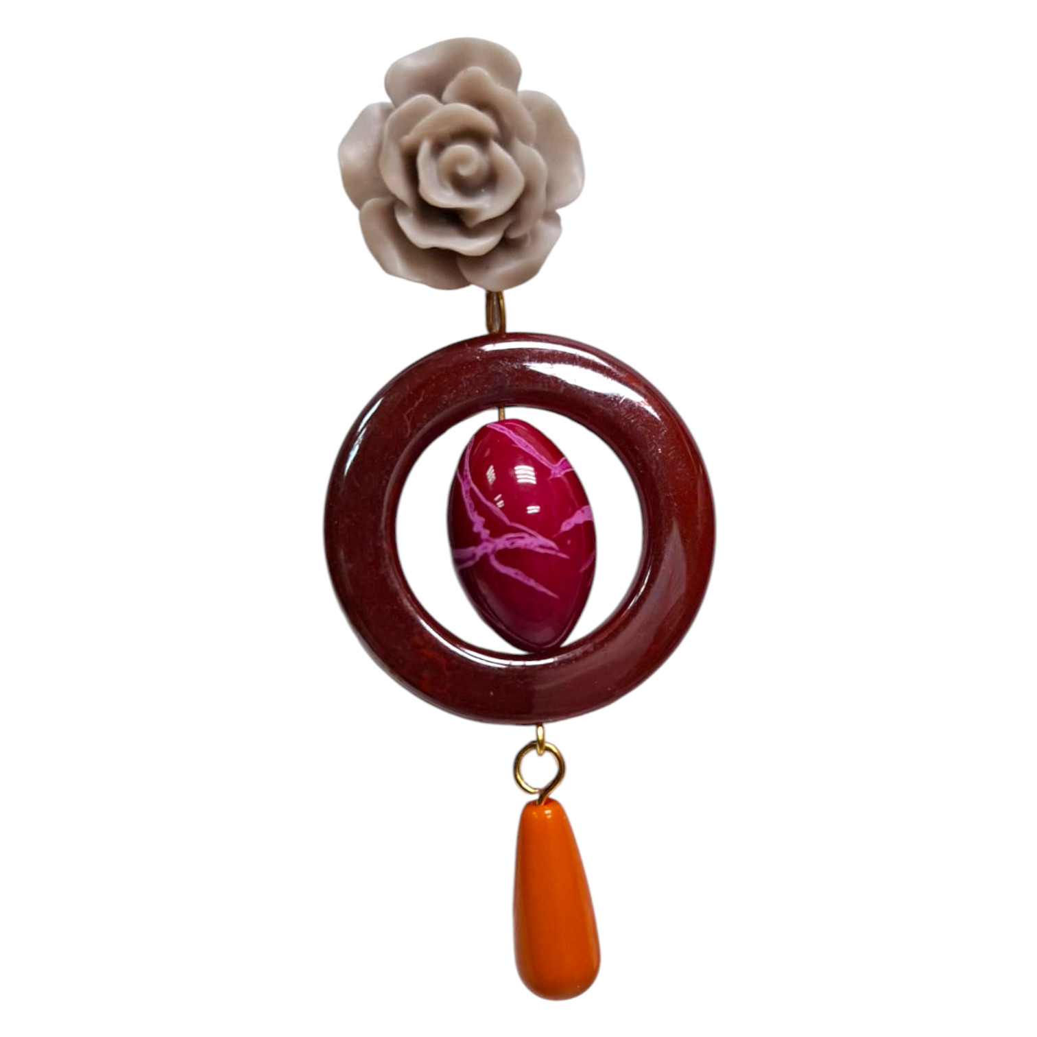 Pendientes de Flamenca Artesanales de Resina con Aro Lágrima y Rosa. Complementos Sevillanos para Feria