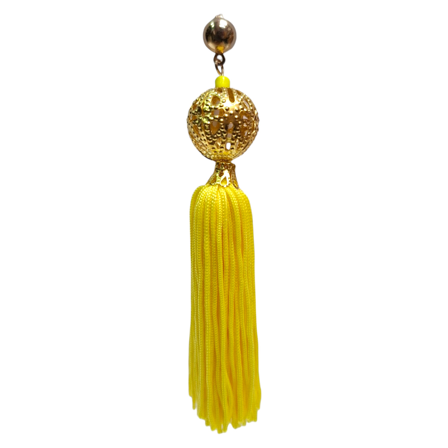 Pendientes Flamencos Elegantes de Flecos con Decorado con Bola Dorada. Amarillo