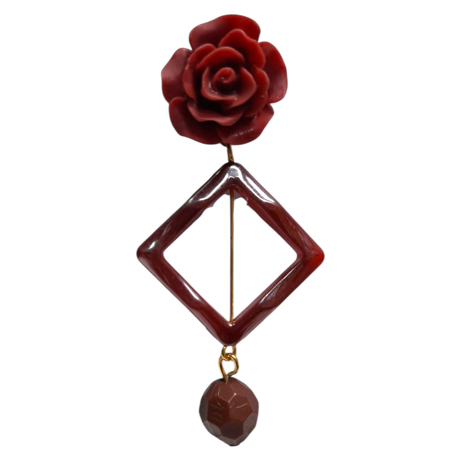 Pendientes Flamencos de Rombo con Rosa para Traje de Flamenca y Romería