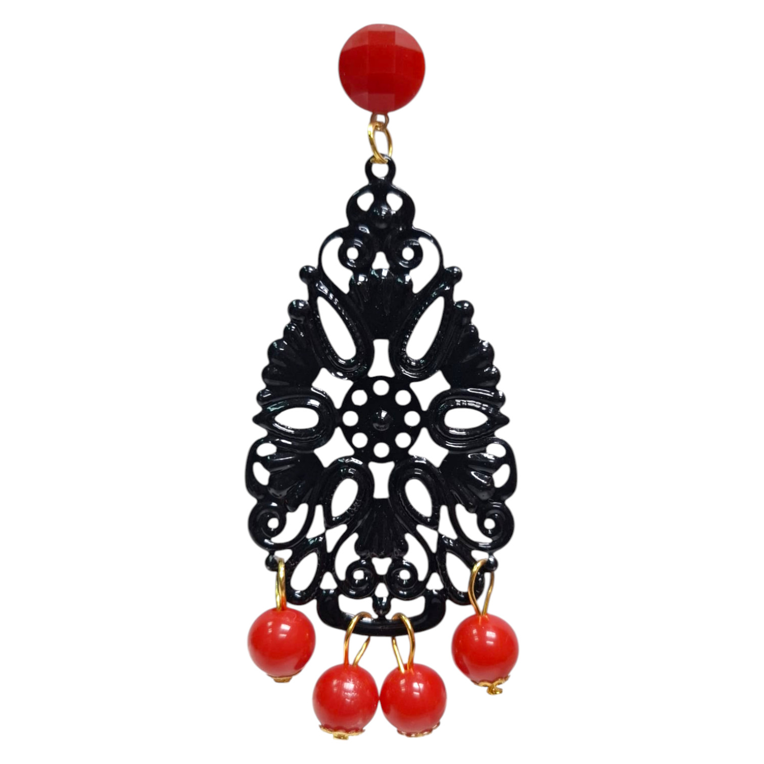 Pendientes Flamencos de Filigrana Ovalada con Bolas Colgantes. Hechos a Mano