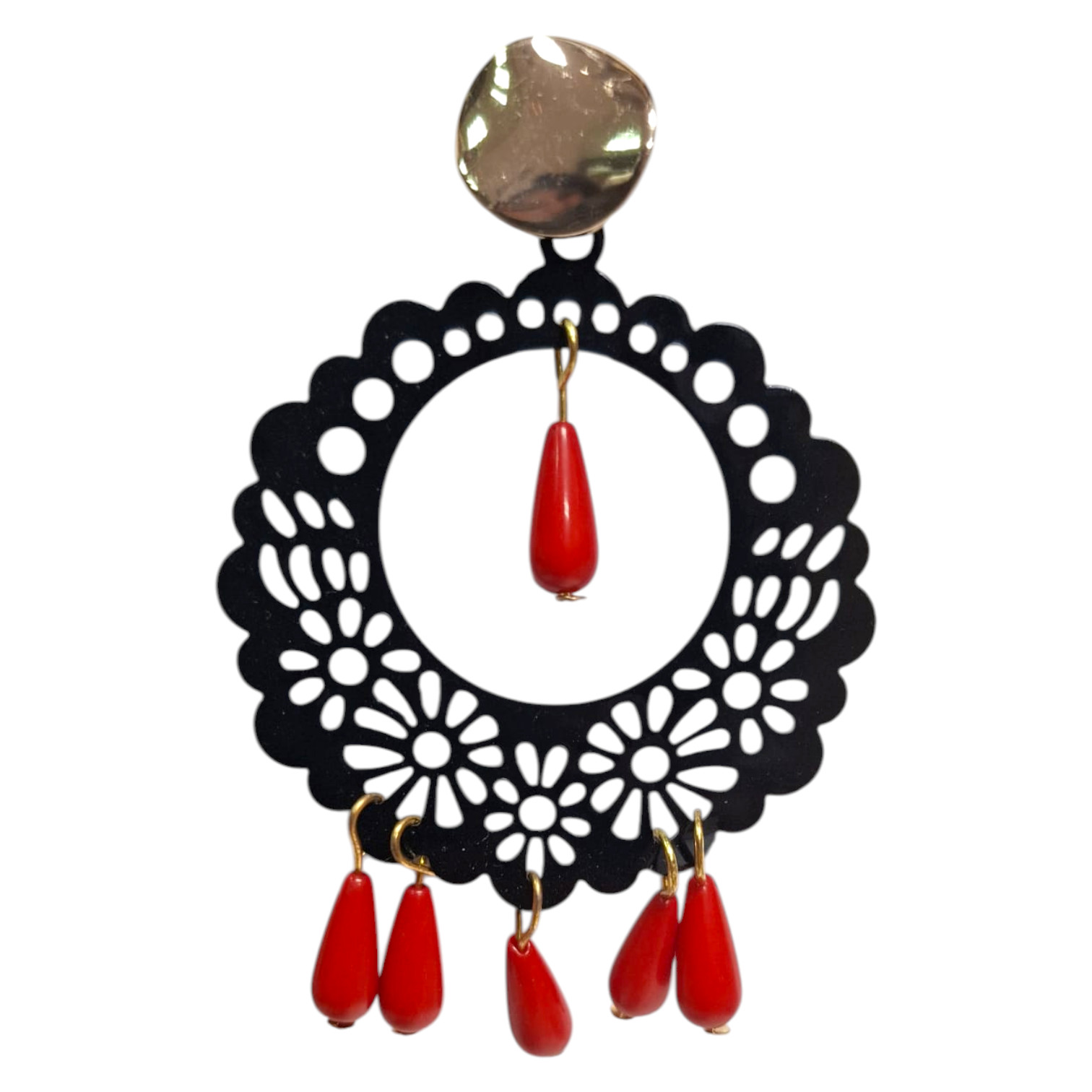 Pendientes Flamenca Artesanales Negro y Rojo con Lágrimas para Feria y Rocío