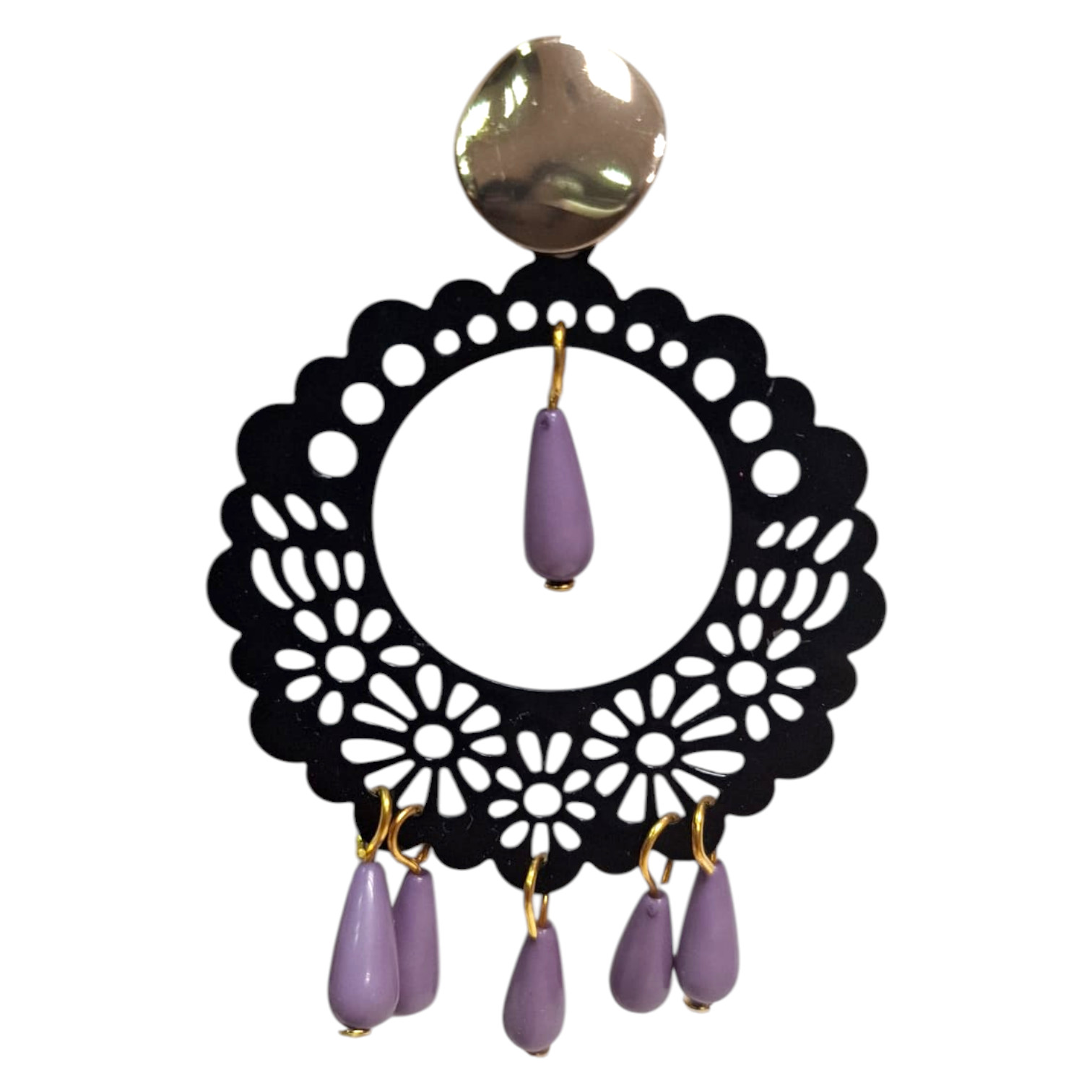 Pendientes Flamenca para Feria de Abril y Rocío. Diseño Ligero y Elegante en Negro y Malva