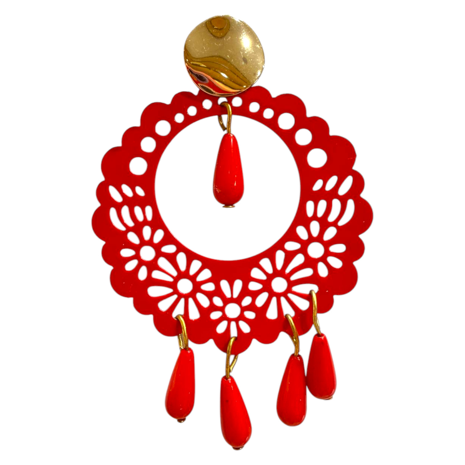 セビリアのフェア、ロシオ、フラメンコダンス用の手作りフラメンコイヤリング