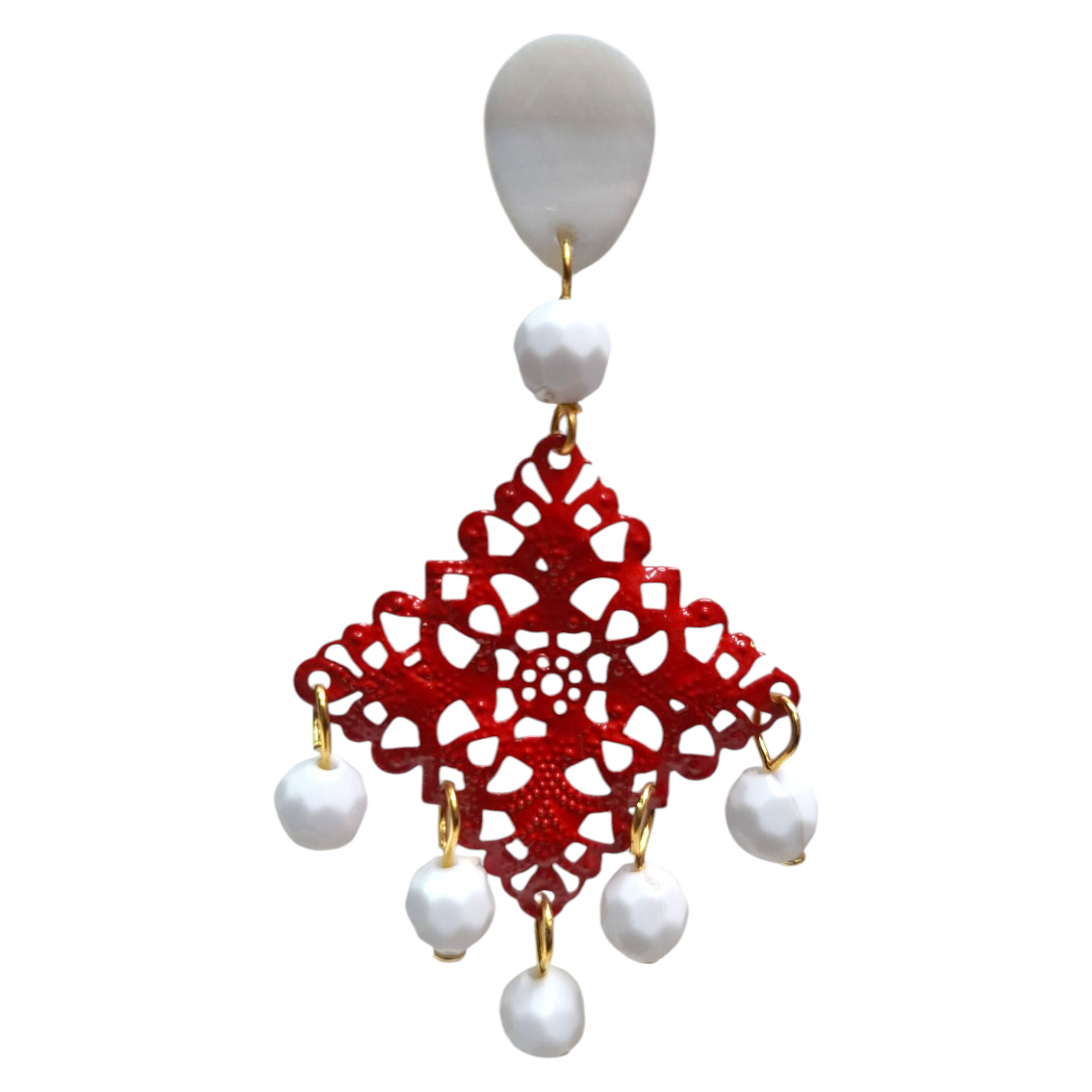 Pendientes de Flamenca con Rombo Metálico de Filigrana y Bolas – Hechos en Sevilla