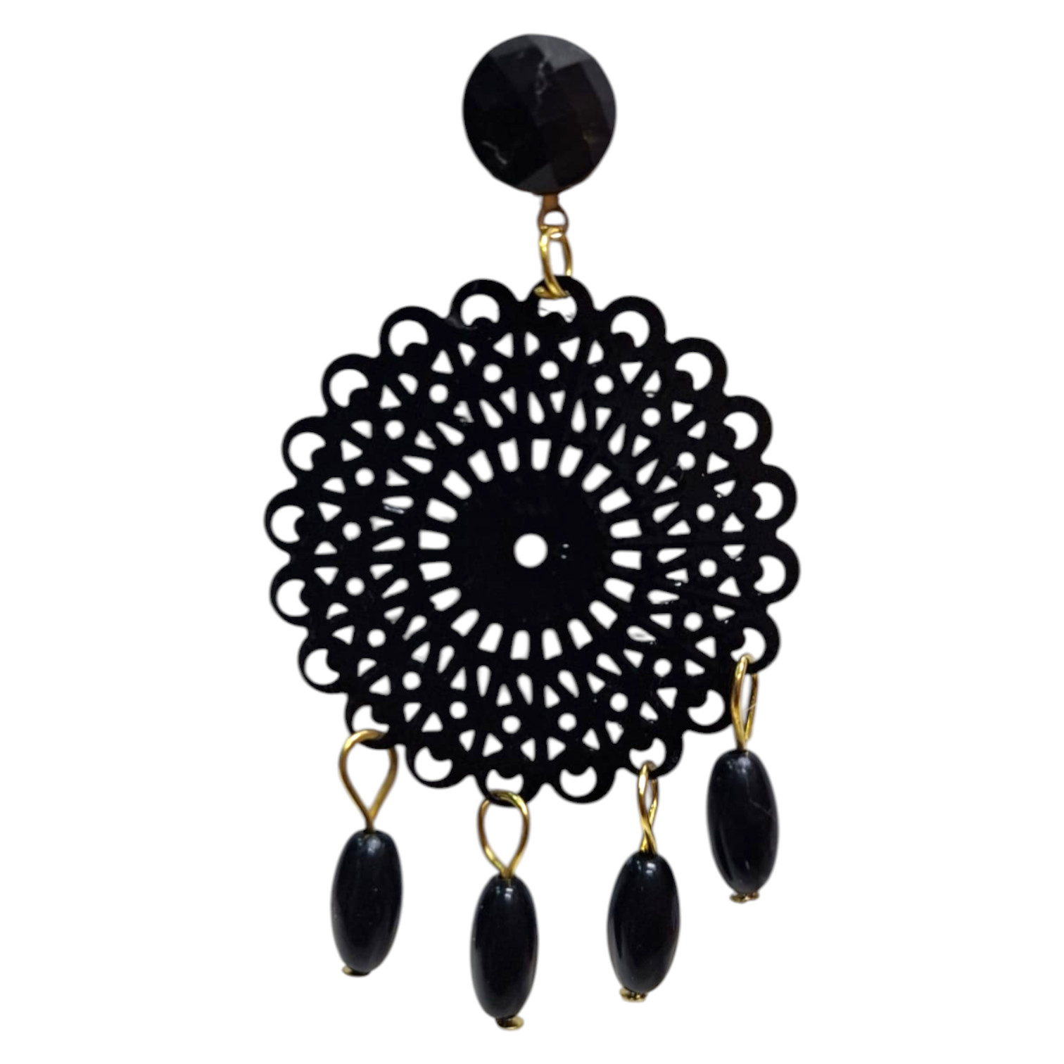 Boucles d'oreilles flamenco artisanales avec filigrane rond et perles