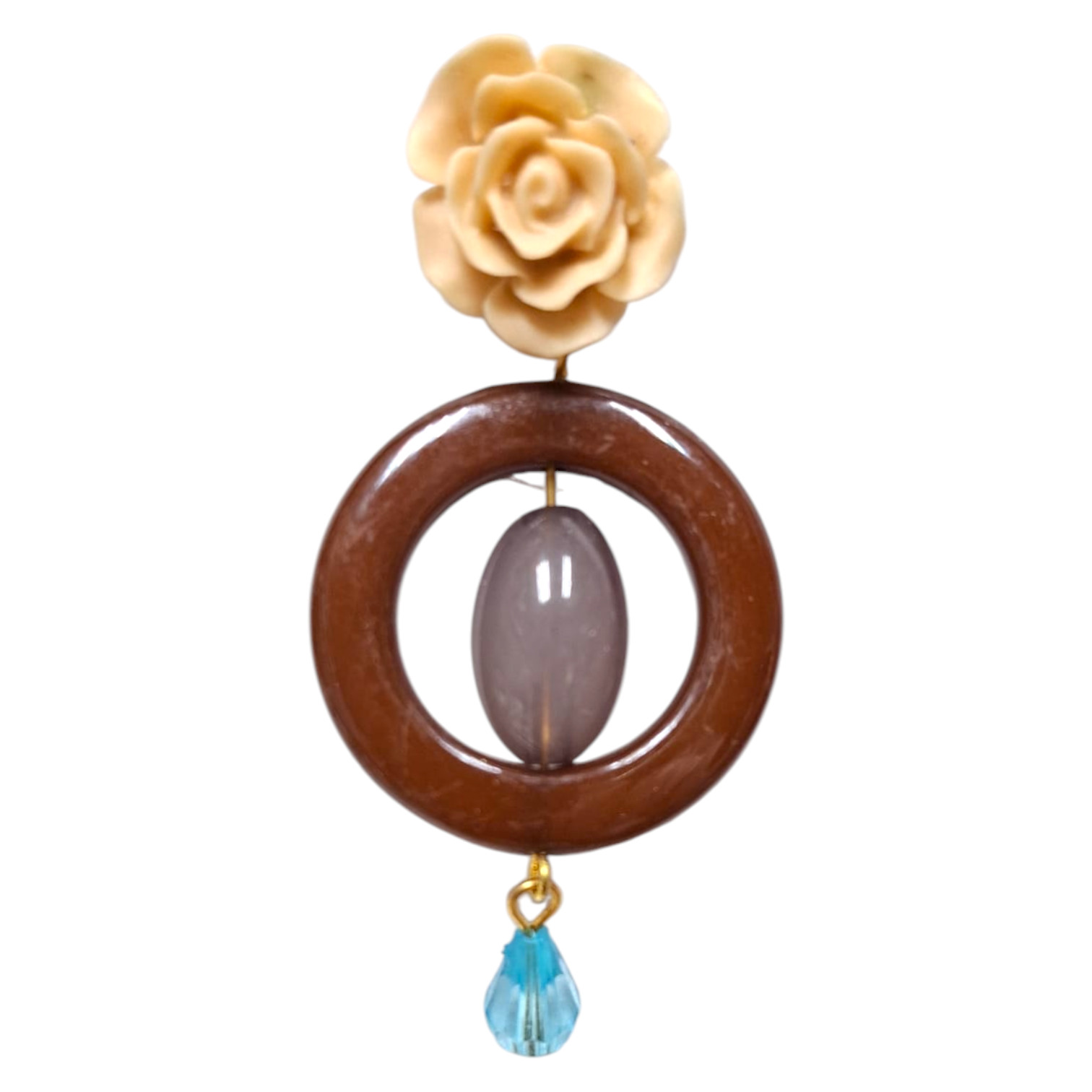 Handmade Flamenco Earrings with Teardrop and Beige Rose Closure
