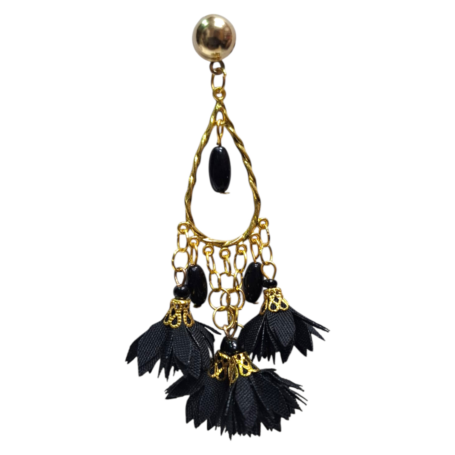 Pendientes largos de flamenca con flores y diseño clásico. Negro