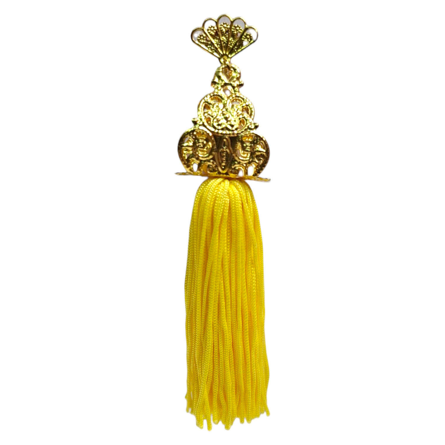 Boucles d'oreilles flamenco dorées avec des franges jaunes. Accessoires flamenco originaux