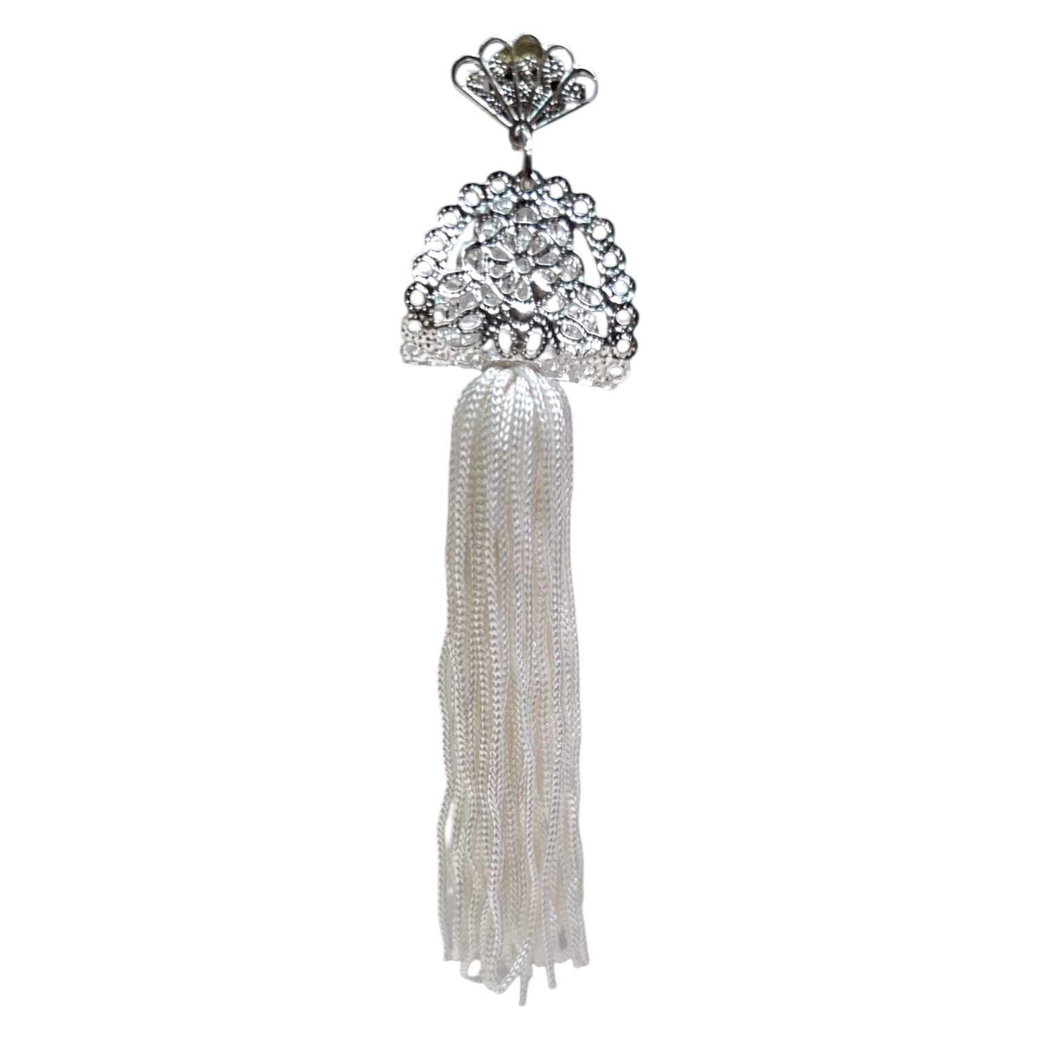 Pendientes de Flamenca Plateados con Flecos Blancos. Diseño Elegante y Sofisticado